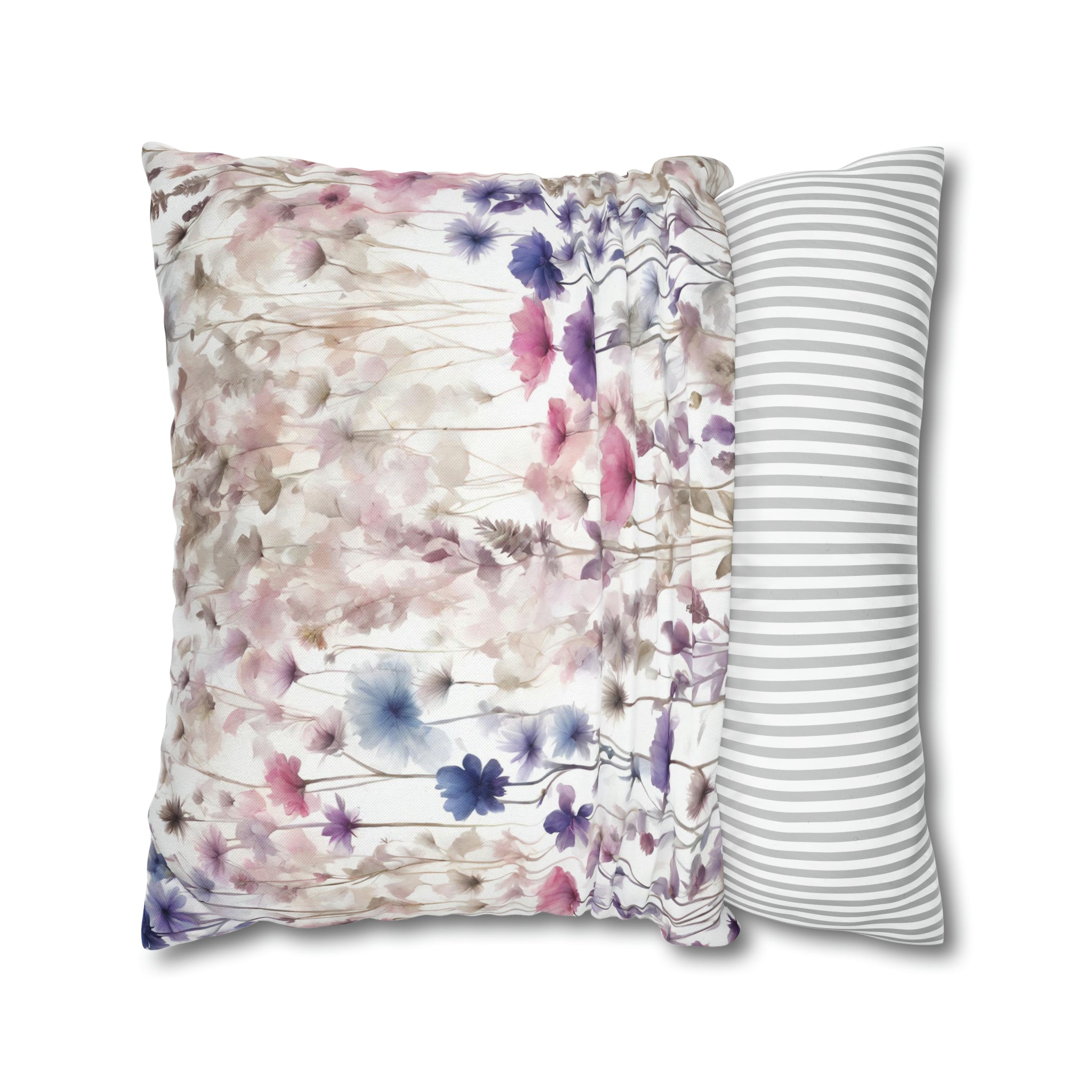 Boho Floral Throw Pillow Cover | Blush Pink White Wildflowers