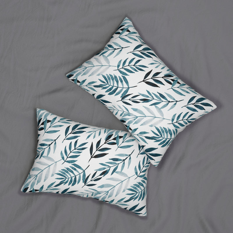 Boho Lumbar Pillow | Floral White, Navy Denim Blue Leaves