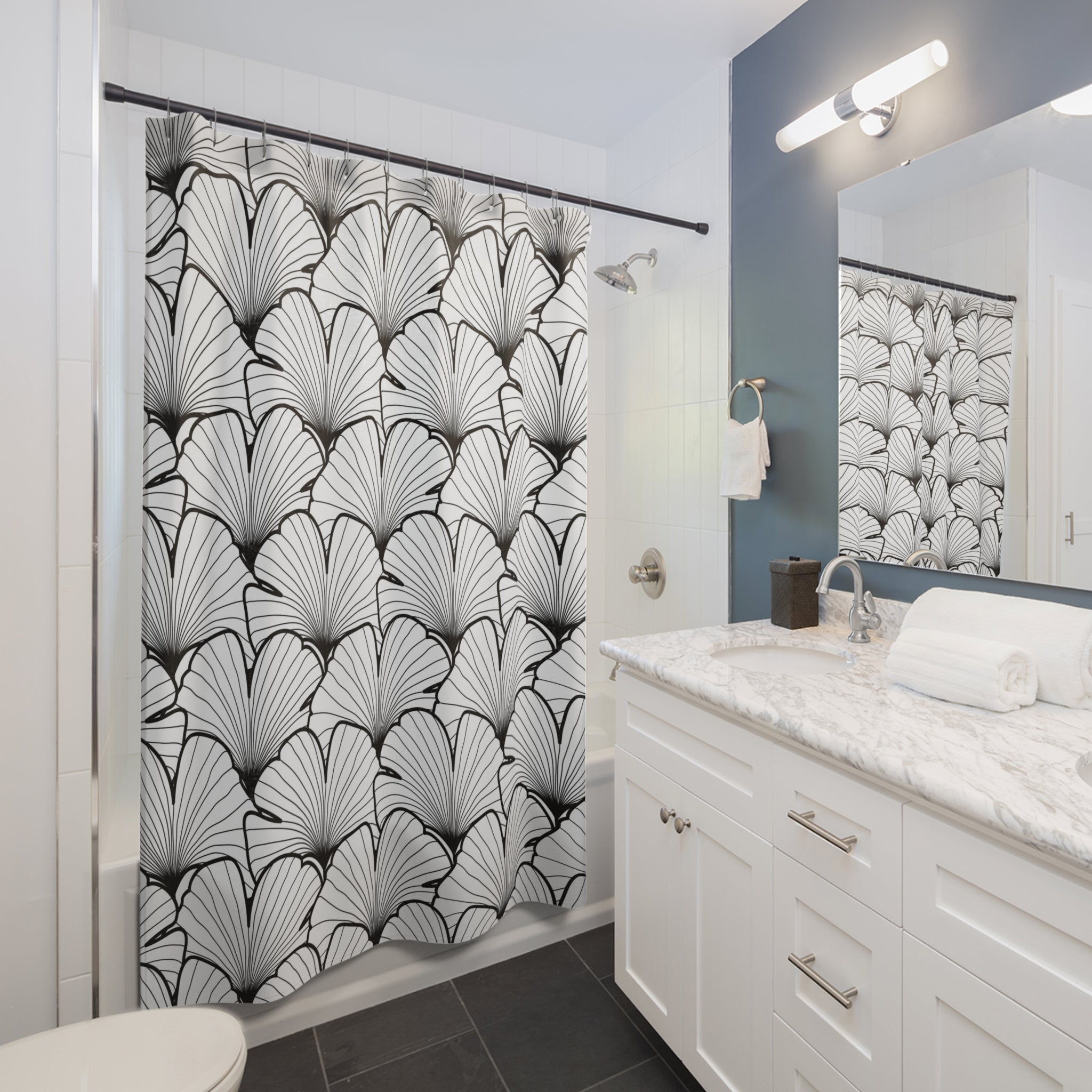 Black and White Shower Curtain | Minimalist Bathroom Decor