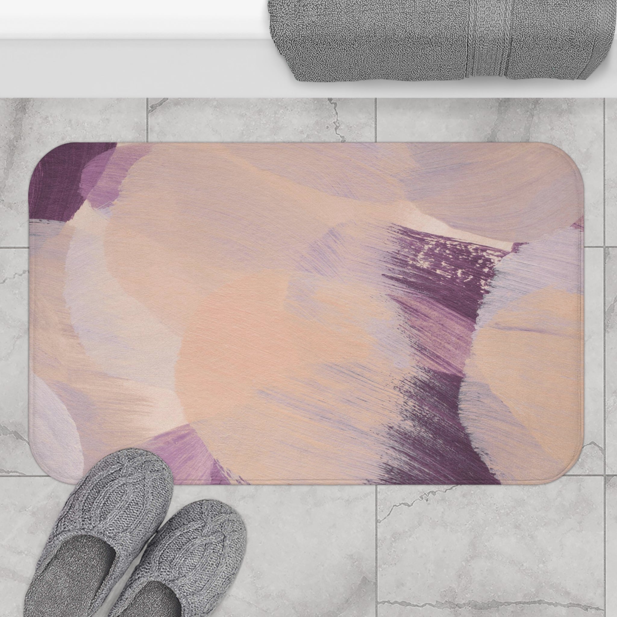 Abstract Bath Mat, Kitchen Mat | Beige Purple