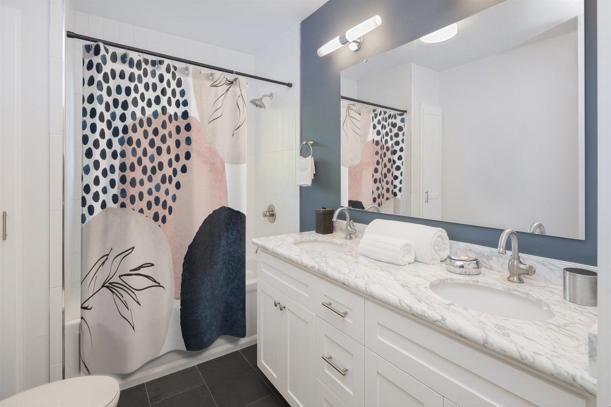 Abstract Shower Curtain Navy Blush Pink