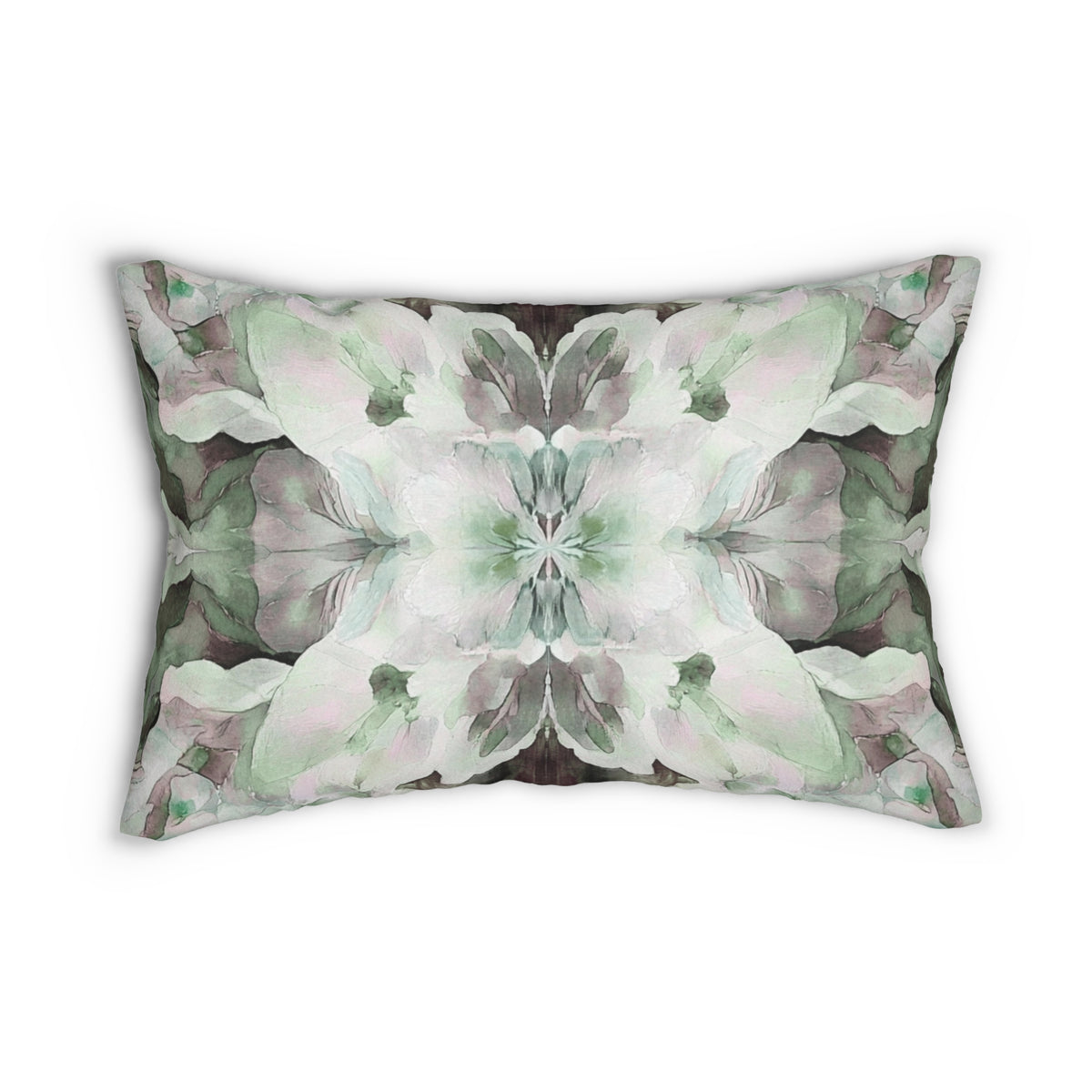 Sage Green and Plum Kaleidoscope Floral Lumbar Pillow