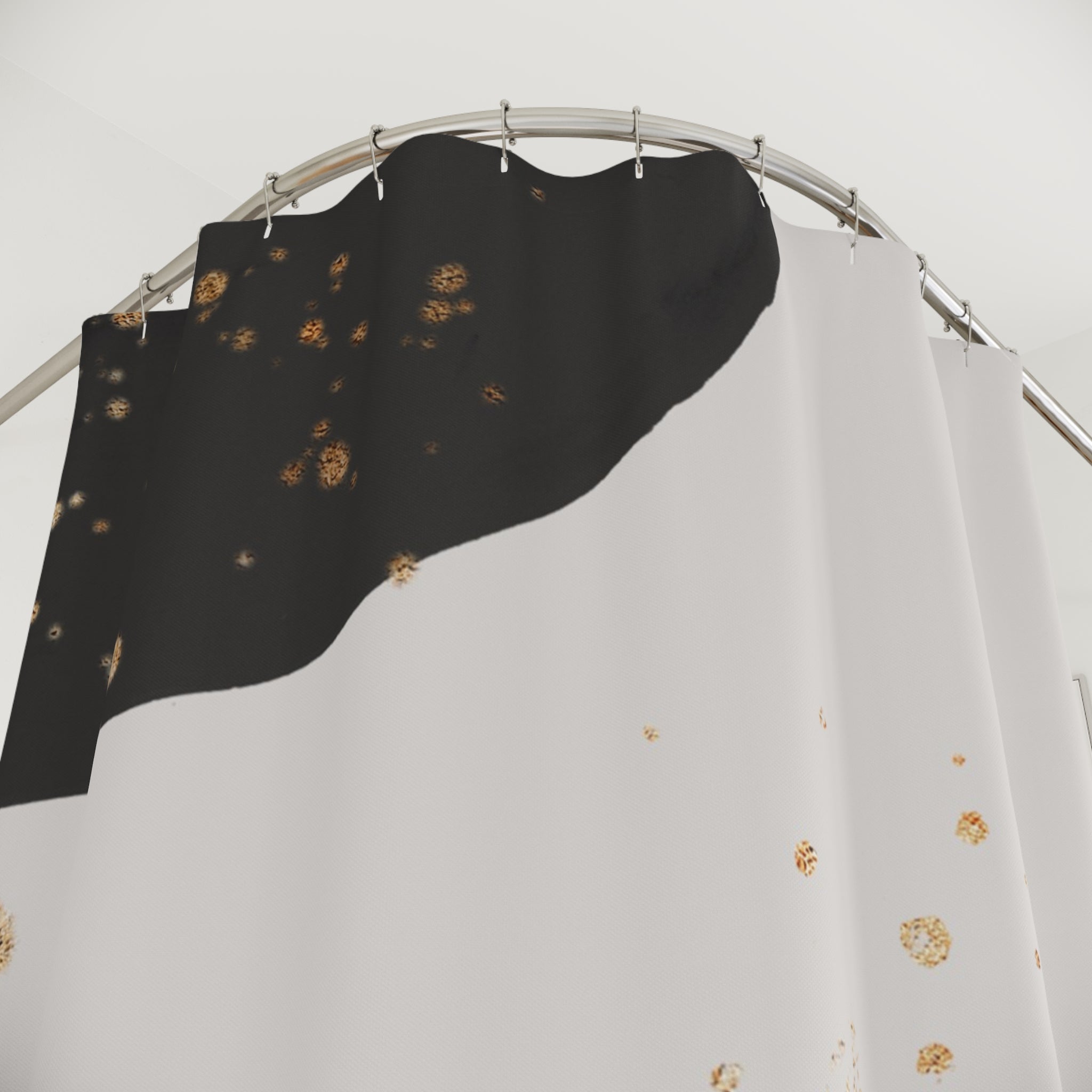 Boho Shower Curtain | Black, Muted Gold Beige, Earthy Leaf
