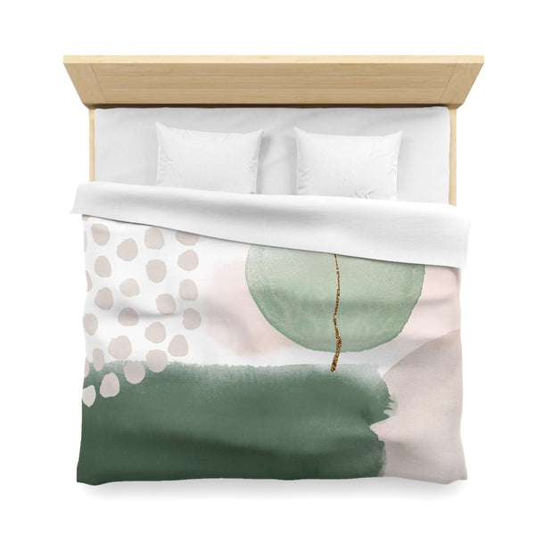 Abstract Duvet Cover | White Blush Pink, Sage Green Leaf