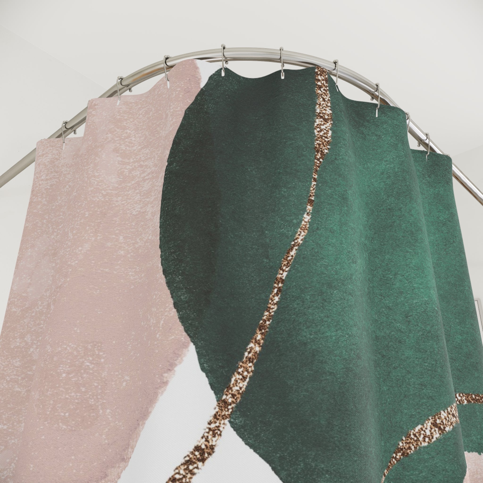 Boho Abstract Shower Curtain | Green Blush Pink Watercolor
