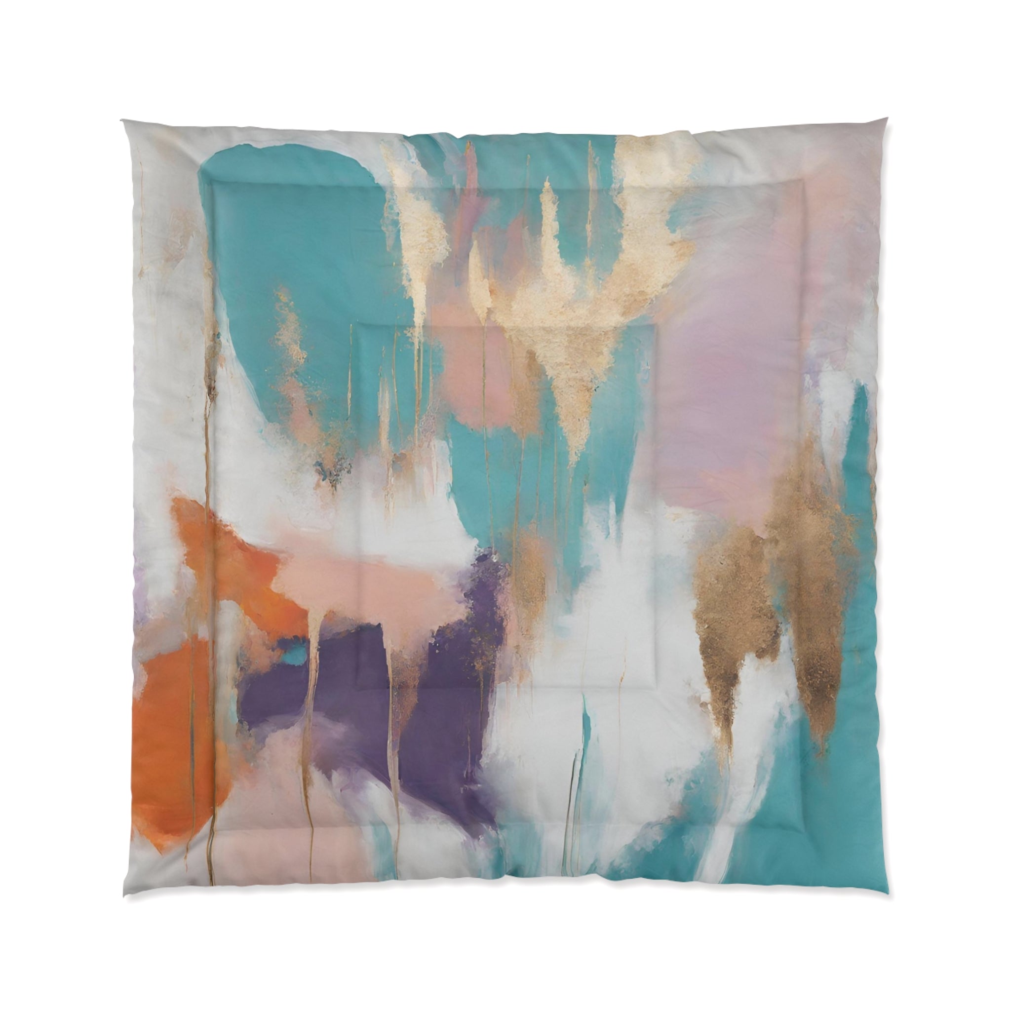 Abstract Comforter | Teal Blue, Purple, Orange, Gold