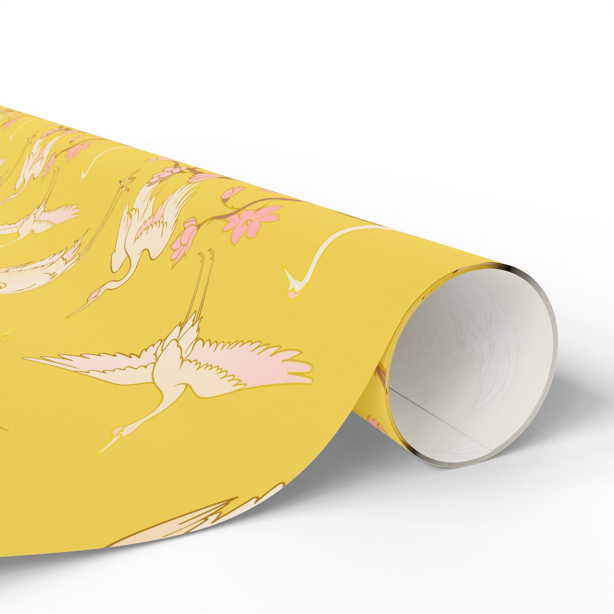 Japanese Yellow Wrapping Paper | Blush Pink Crane Stork Birds