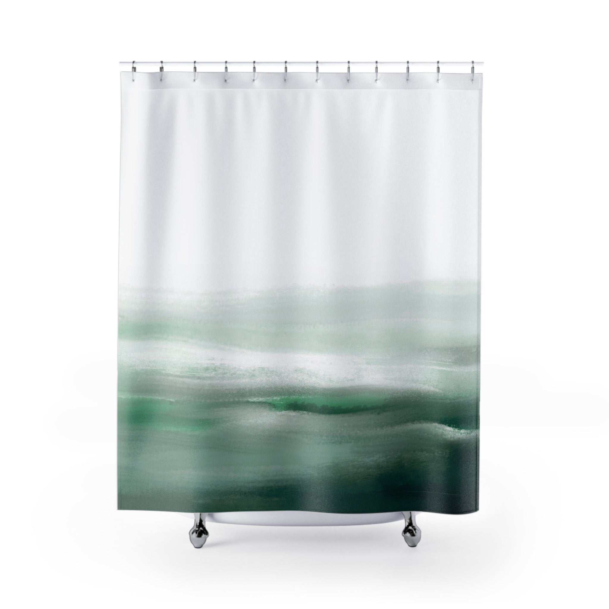 Abstract Shower Curtain | Emerald Green White Ombre Ocean