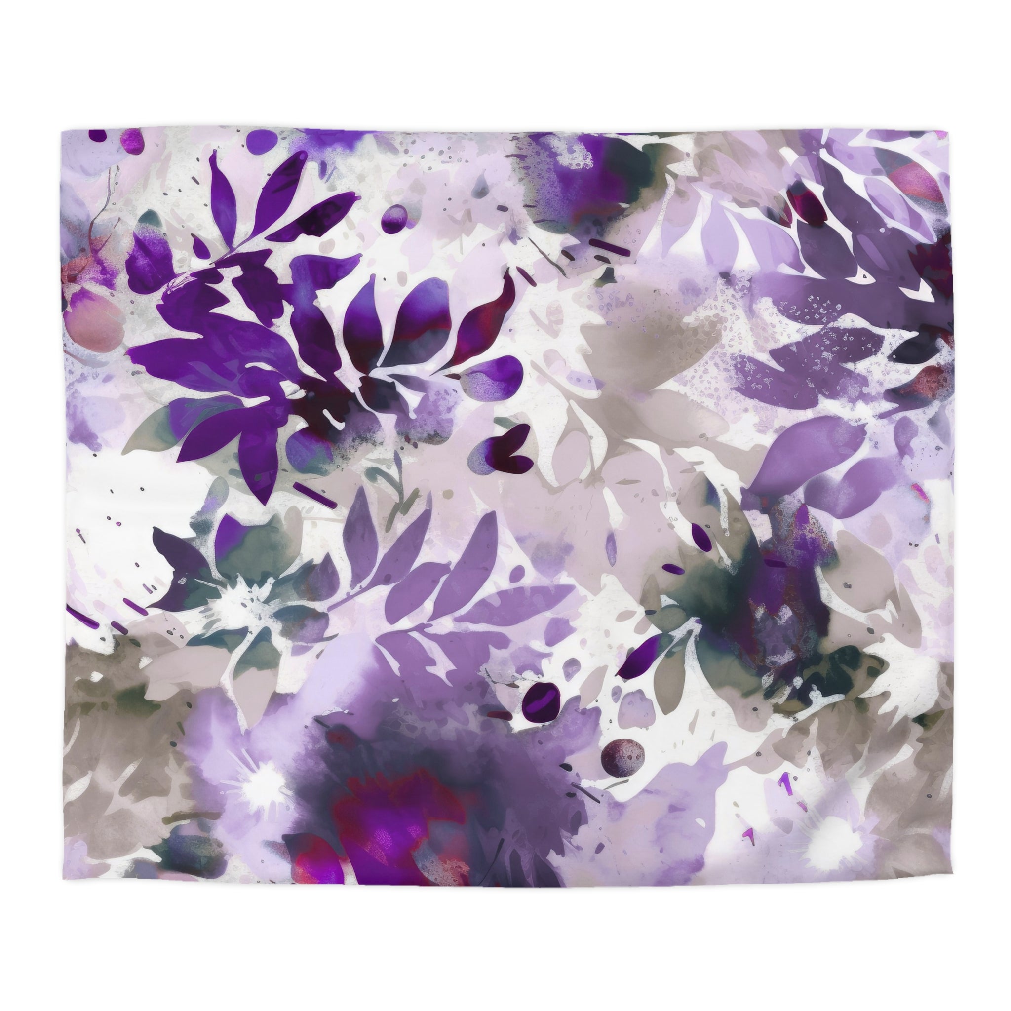 Floral Duvet, Pillow Cover | Purple Beige White Leaves Bedroom Decor
