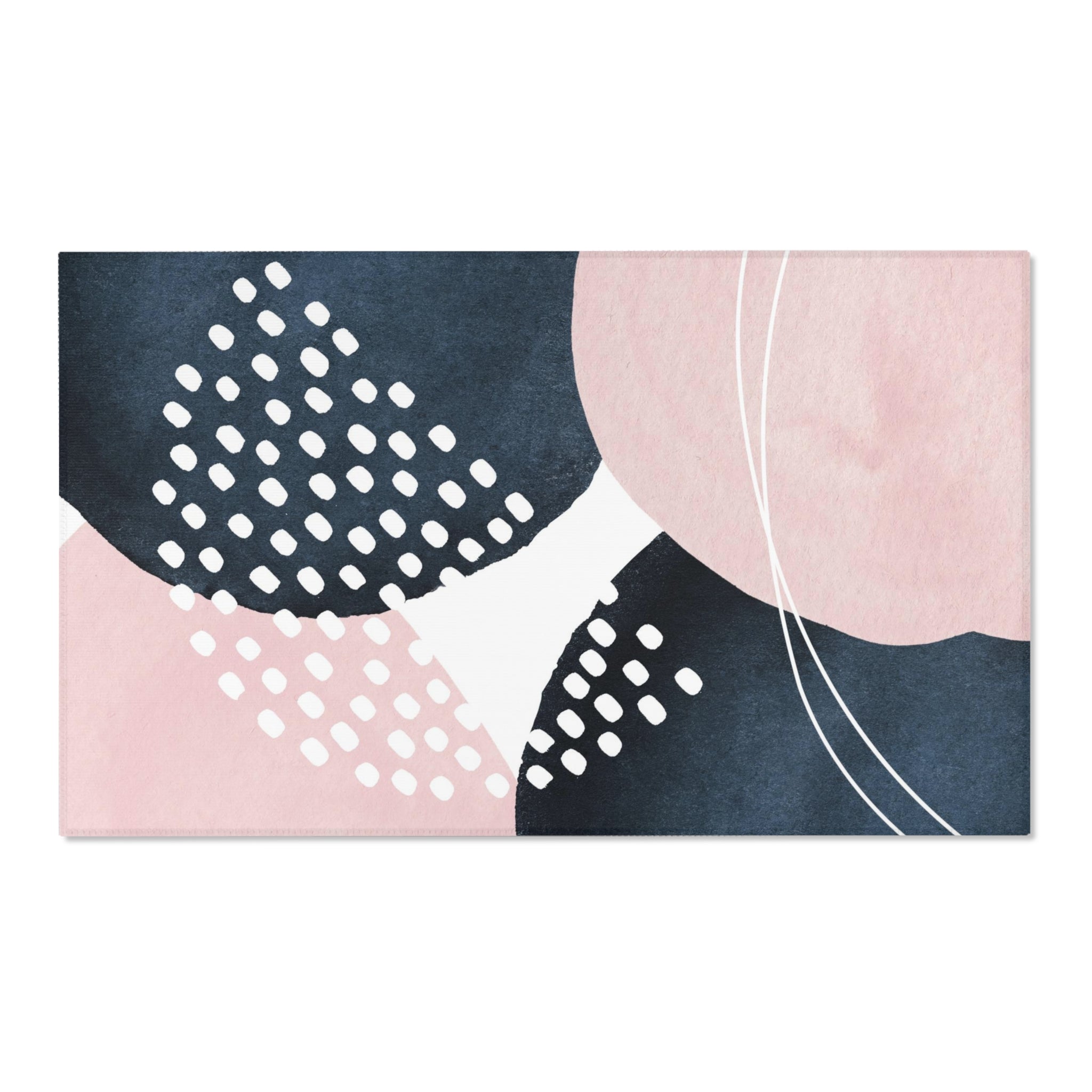 Abstract Boho Area Rug | Blush Pink, Navy Blue White