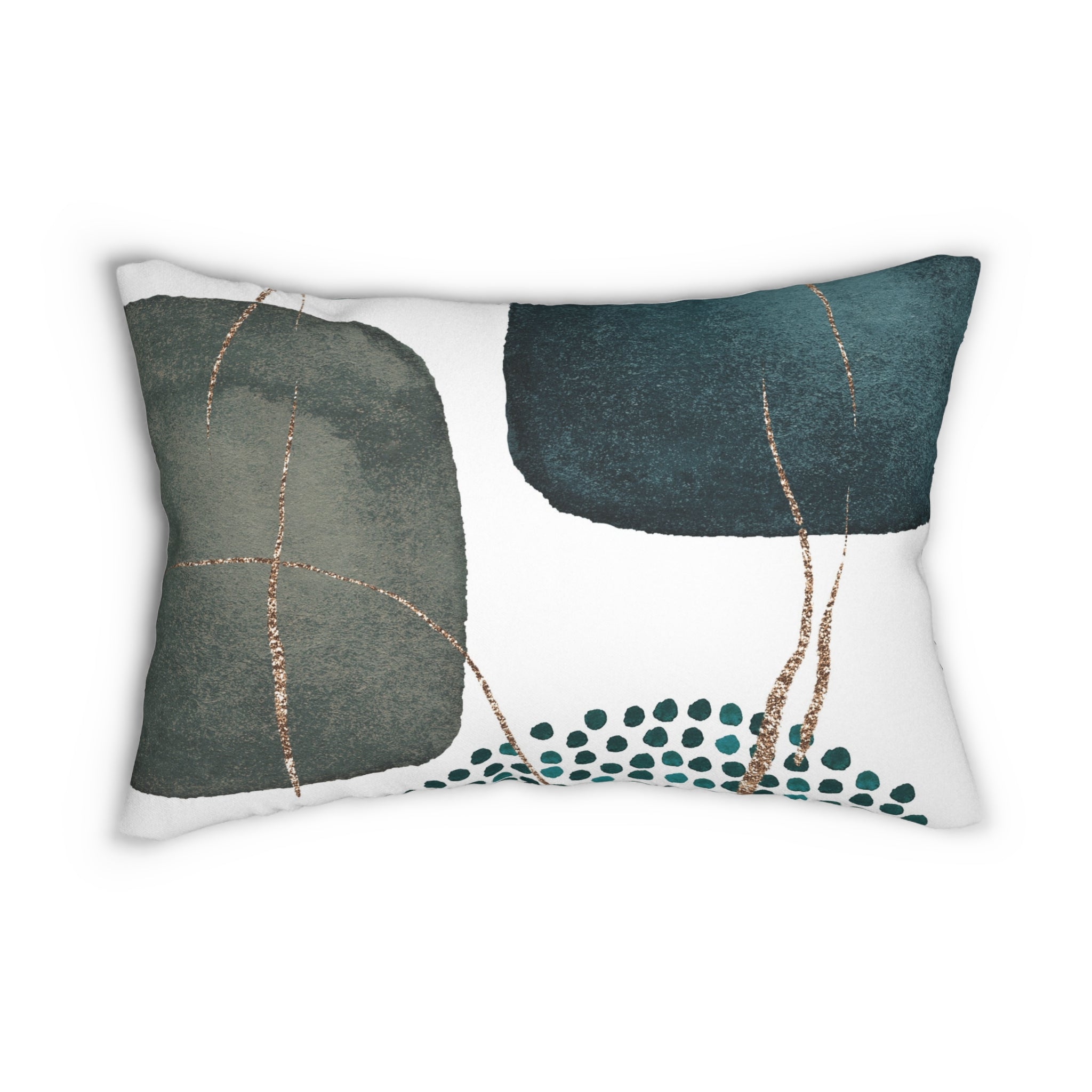 Abstract Lumbar Pillow | Teal Green Beige White