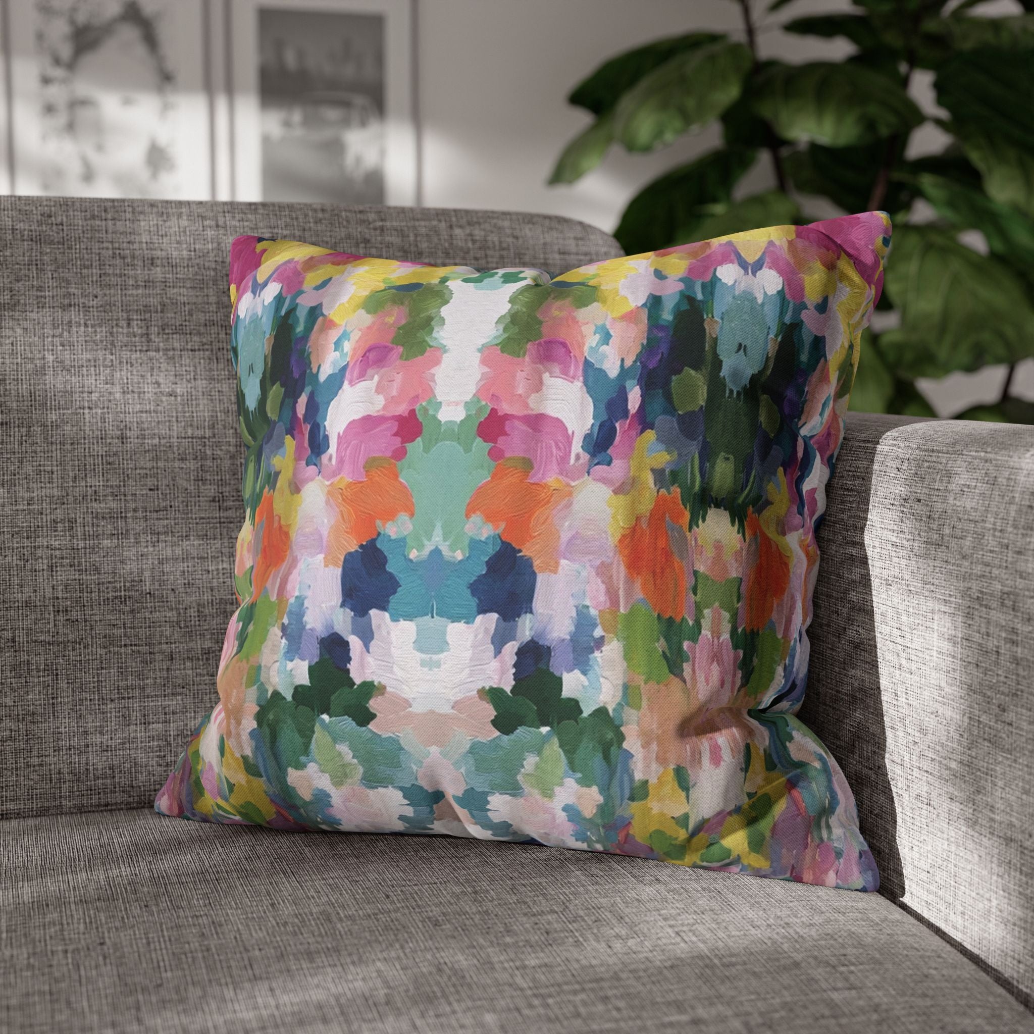 Mirrored Art Throw Pillow Cover | Colorful Abstract Watercolor