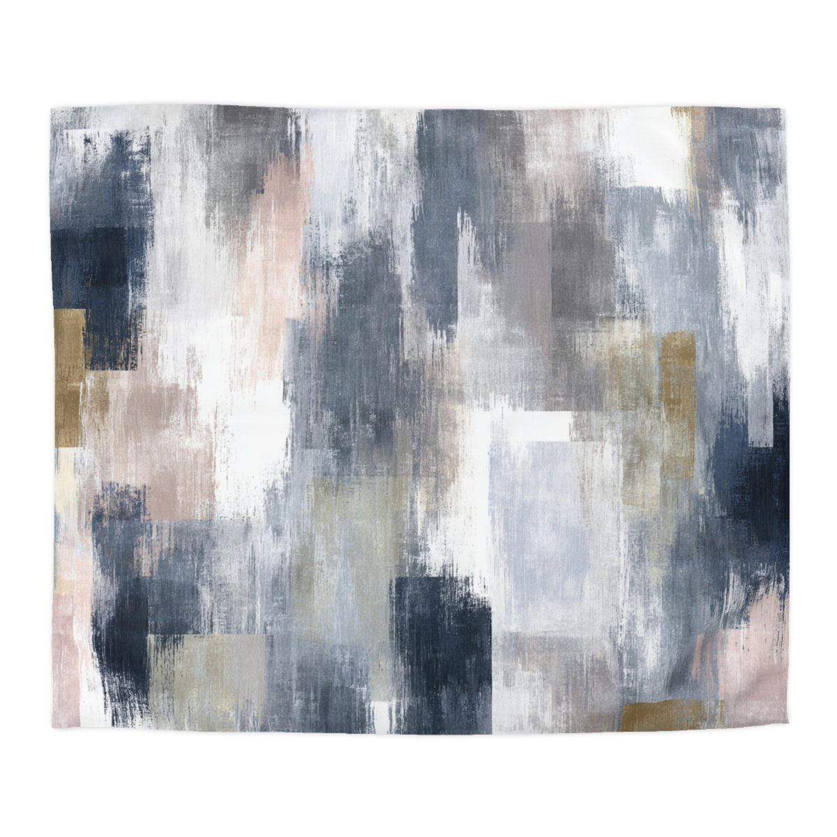 The image is an abstract painting with a textured, brushstroke-like appearance in various shades of gray, white, and beige.