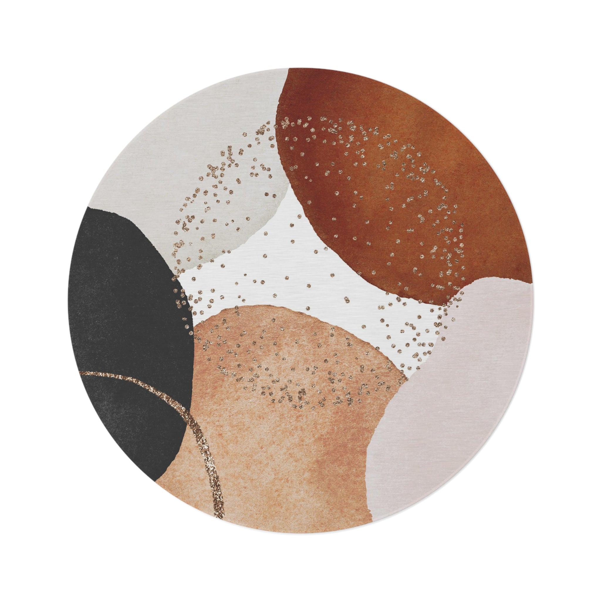 Round Boho Area Rug | Modern Rust Beige, Grey Black