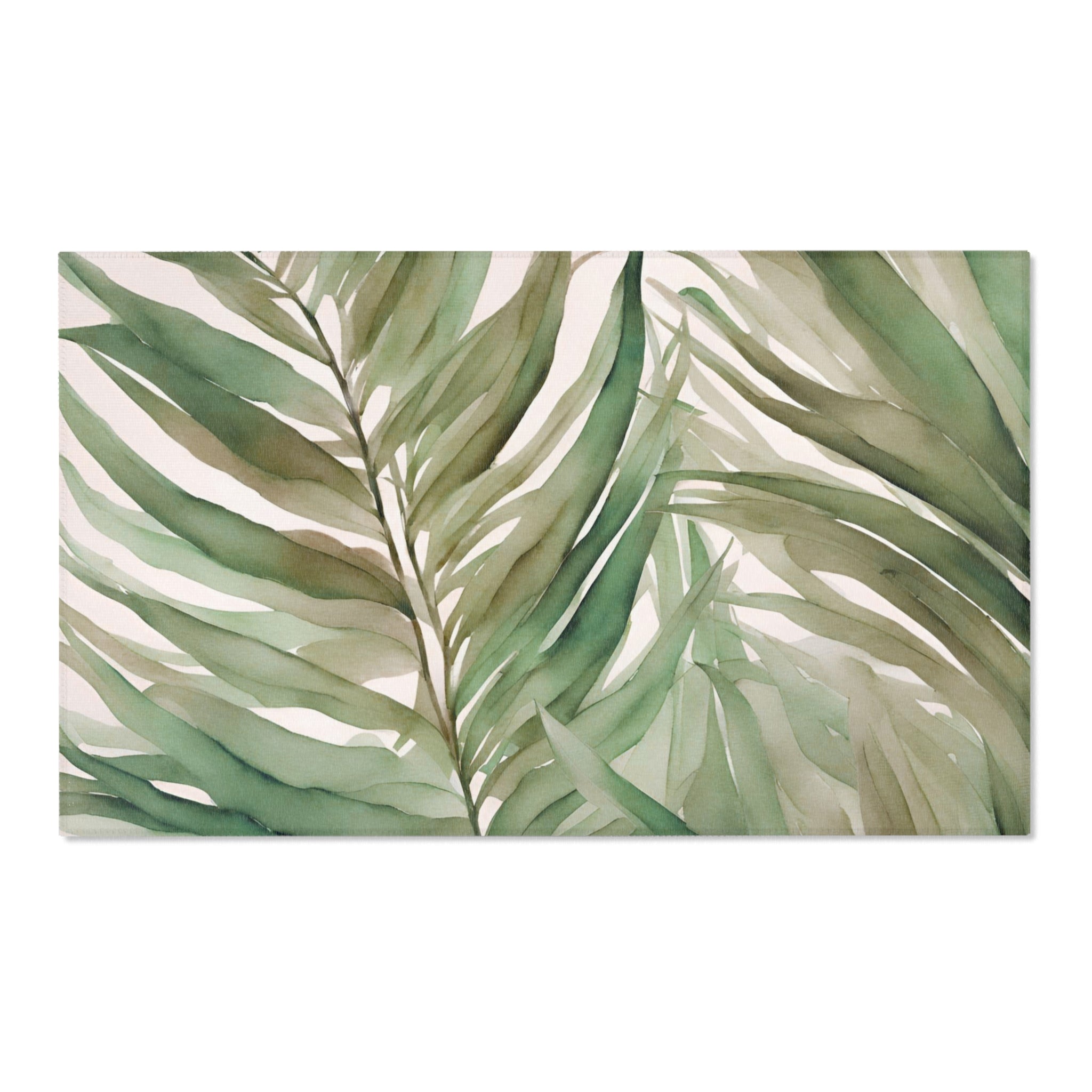 Abstract Leaves Area Rug | Sage Green Beige Palm