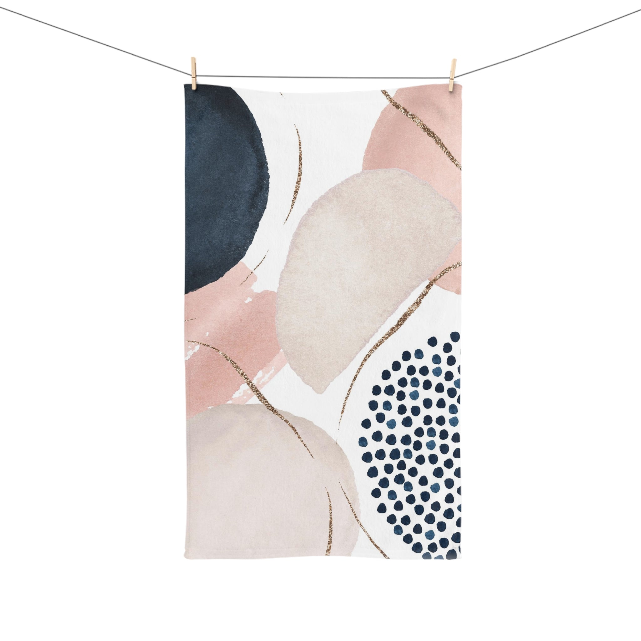 Abstract Kitchen, Bath Hand Towel | Blush Pink, Beige Ivory, Navy Blue