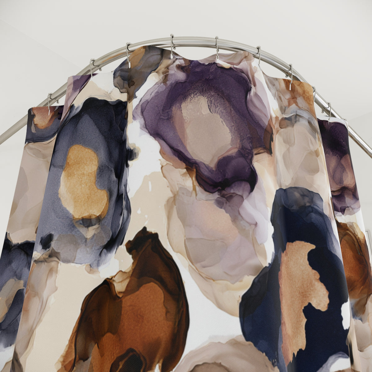 Navy Beige Moody Ink Floral Shower Curtain, Bath Curtain