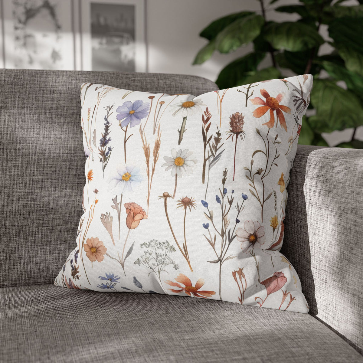 Orange Daisy Wildflower Pillow Cover | Terracotta Lavender