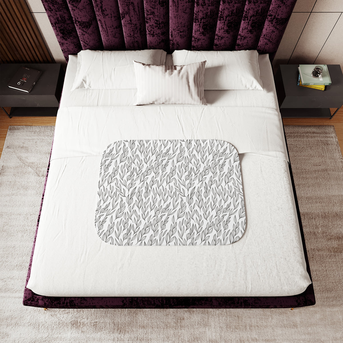 Black White Willow Leaf Sherpa Blanket | Minimalist Line Throw