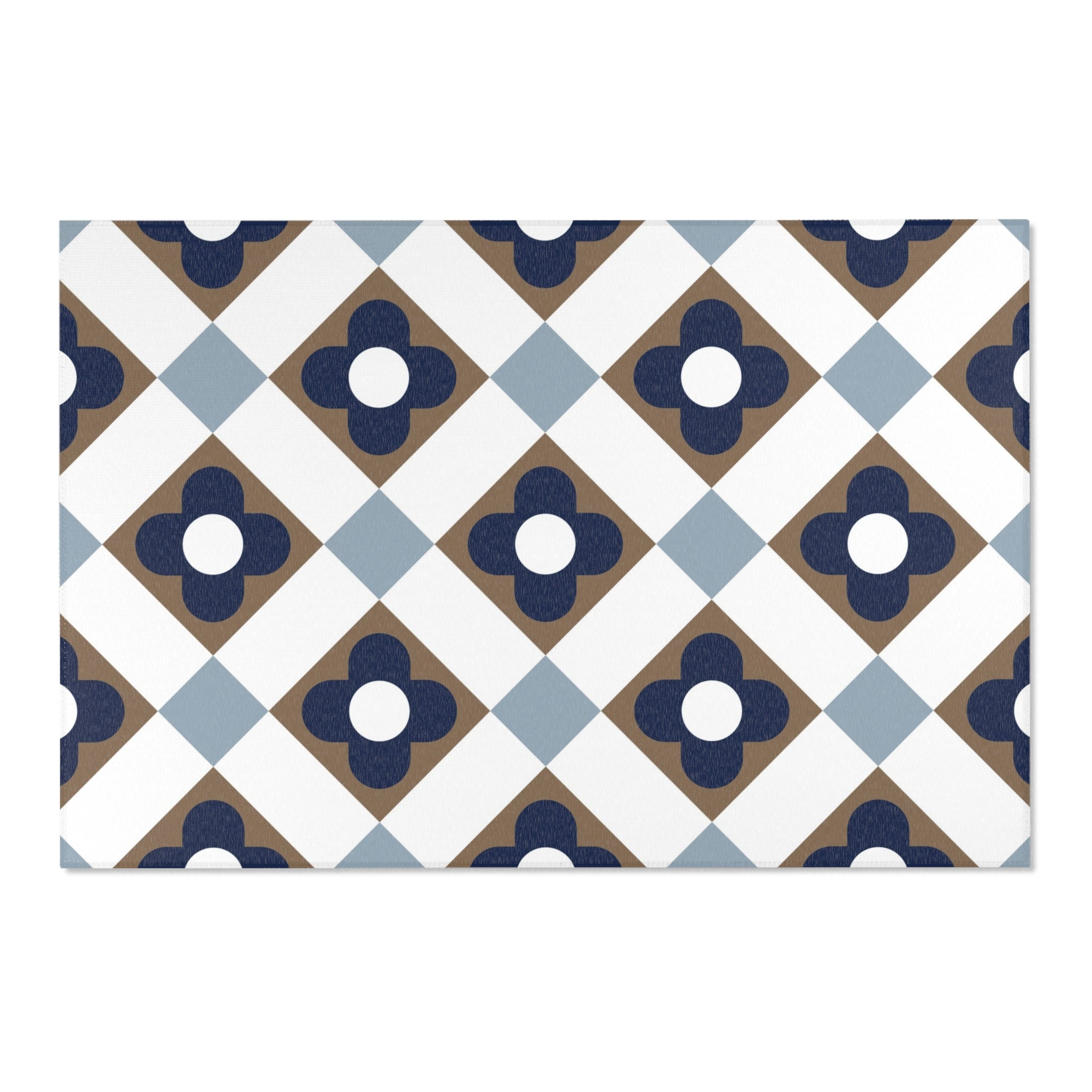 Retro Moroccan Area Rug | Vintage Art Deco, Nouveau Blue, Beige White