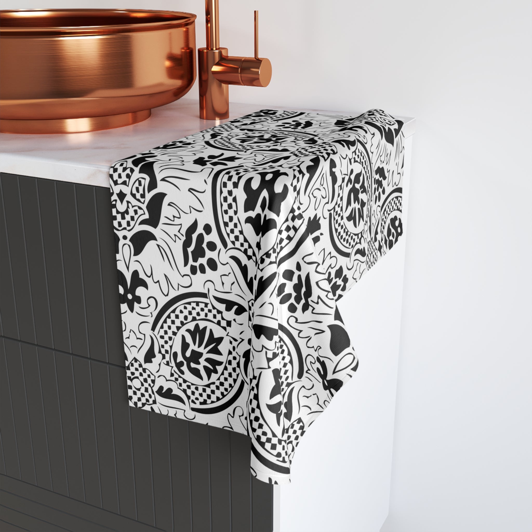 Kitchen, Bath Hand Towel | Black White, Art Deco, Nouveau