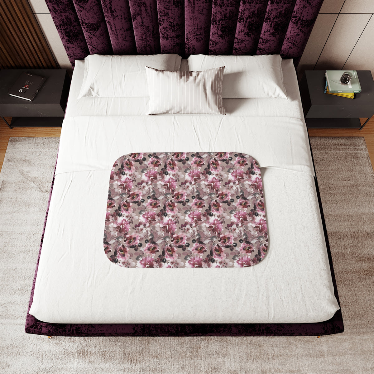 Burgundy Pink Watercolor Peony Sherpa Blanket | Moody Floral Throw