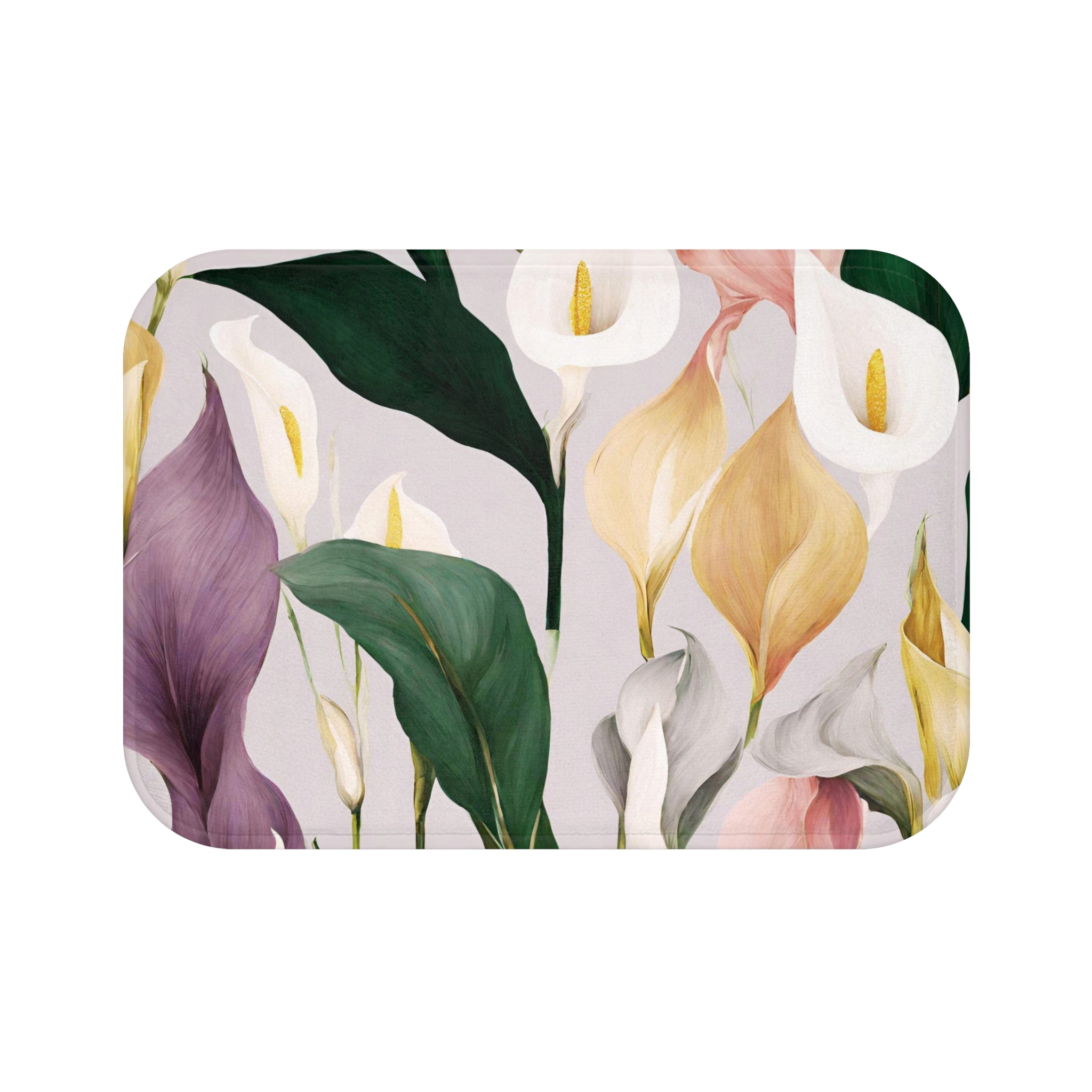 Calla Lilies Bath Mat, Kitchen Mat | Purple Pink Green