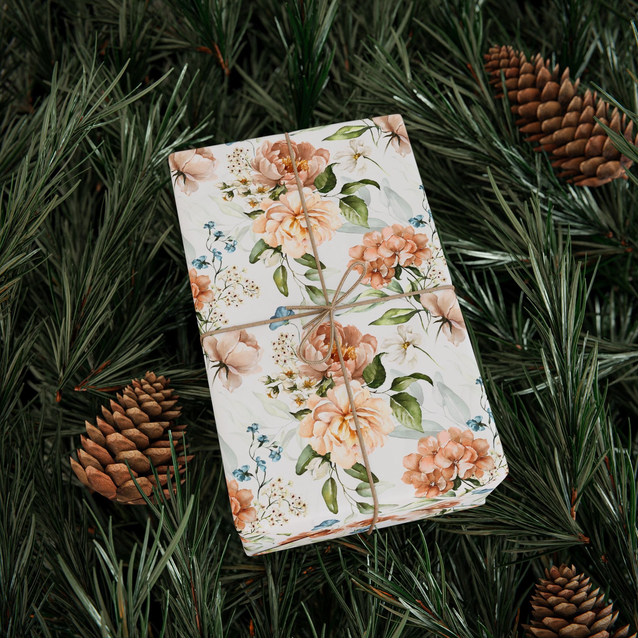 Floral Wrapping Paper, Blush Pink Botanical Gift Wrapping for the Holidays, Birthdays