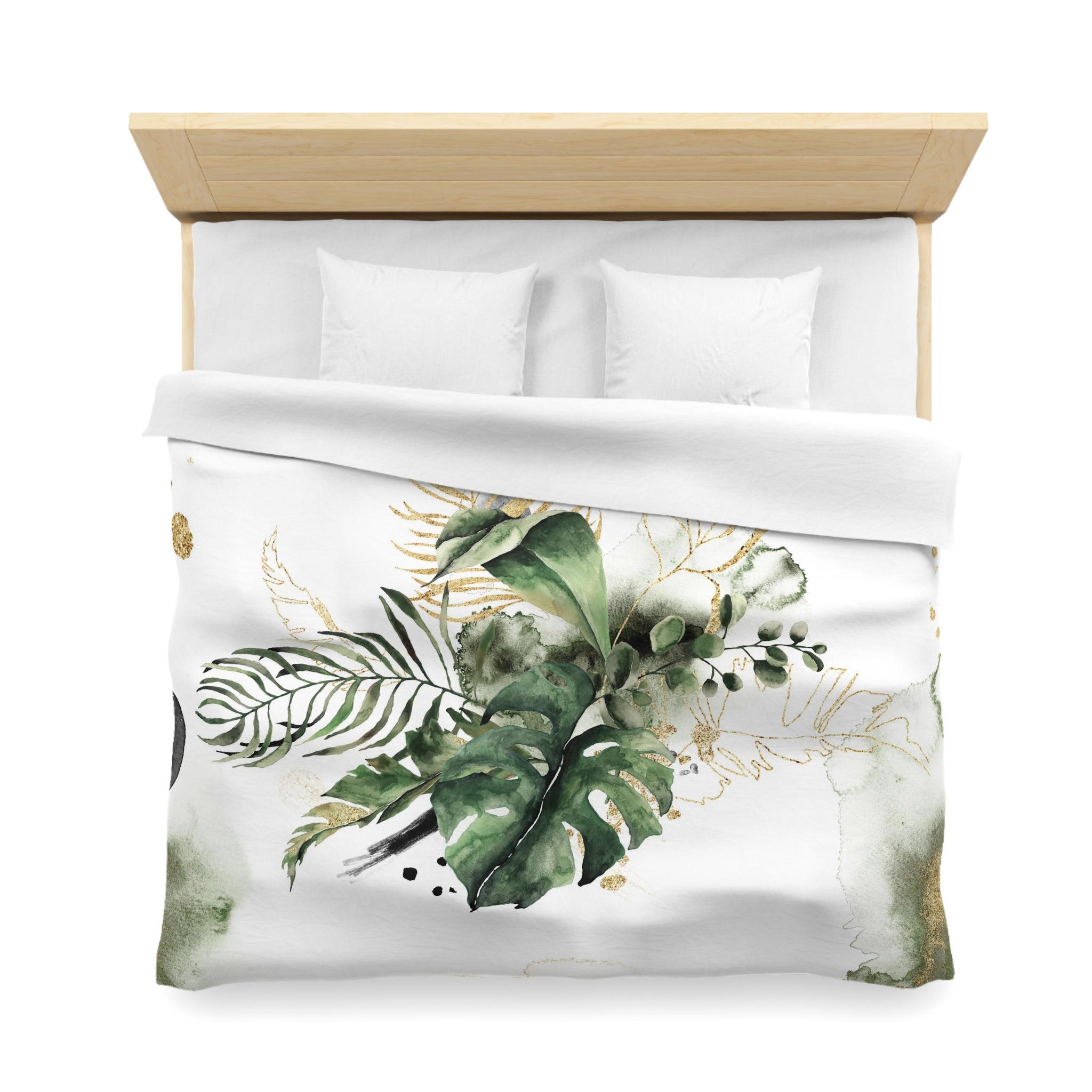 Jungle Floral Duvet, Pillow Cover | Sage Green White Monstera Bedroom Decor