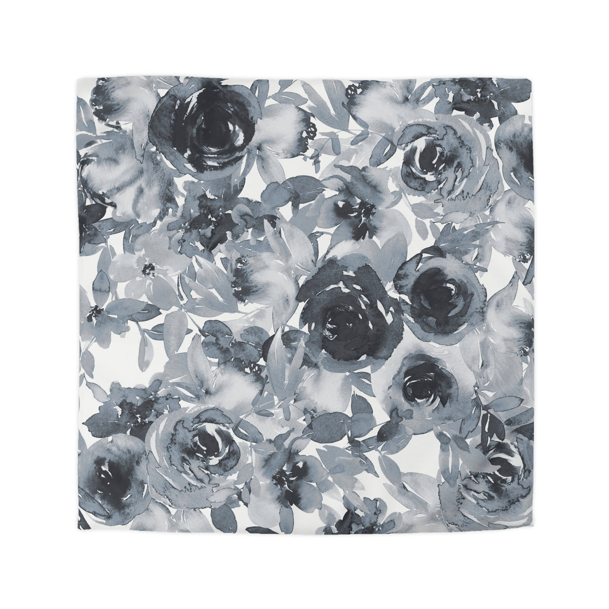 Slate Grey Watercolor Rose Duvet Cover | Charcoal Blue Floral Bedding