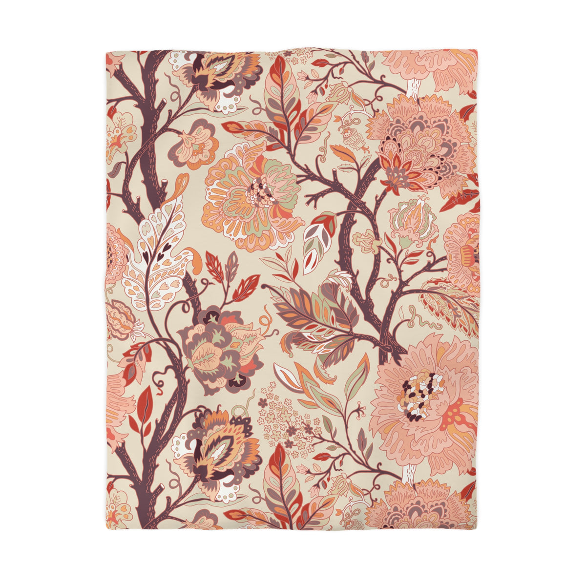 Jacobean Floral Duvet Cover | Peach Terracotta Plum Cream
