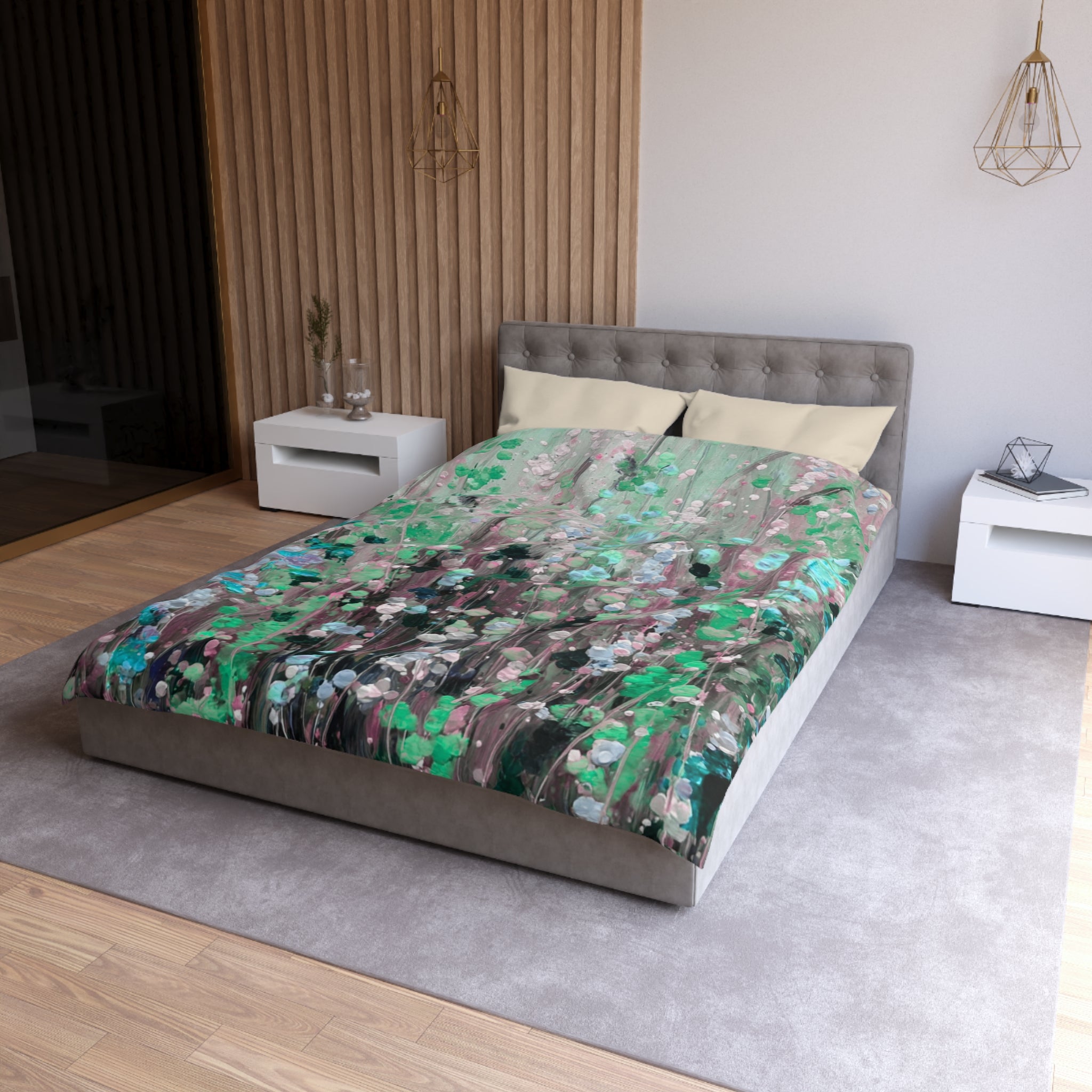 Floral Duvet, Pillow Cover | Mint Grey Bedroom Decor