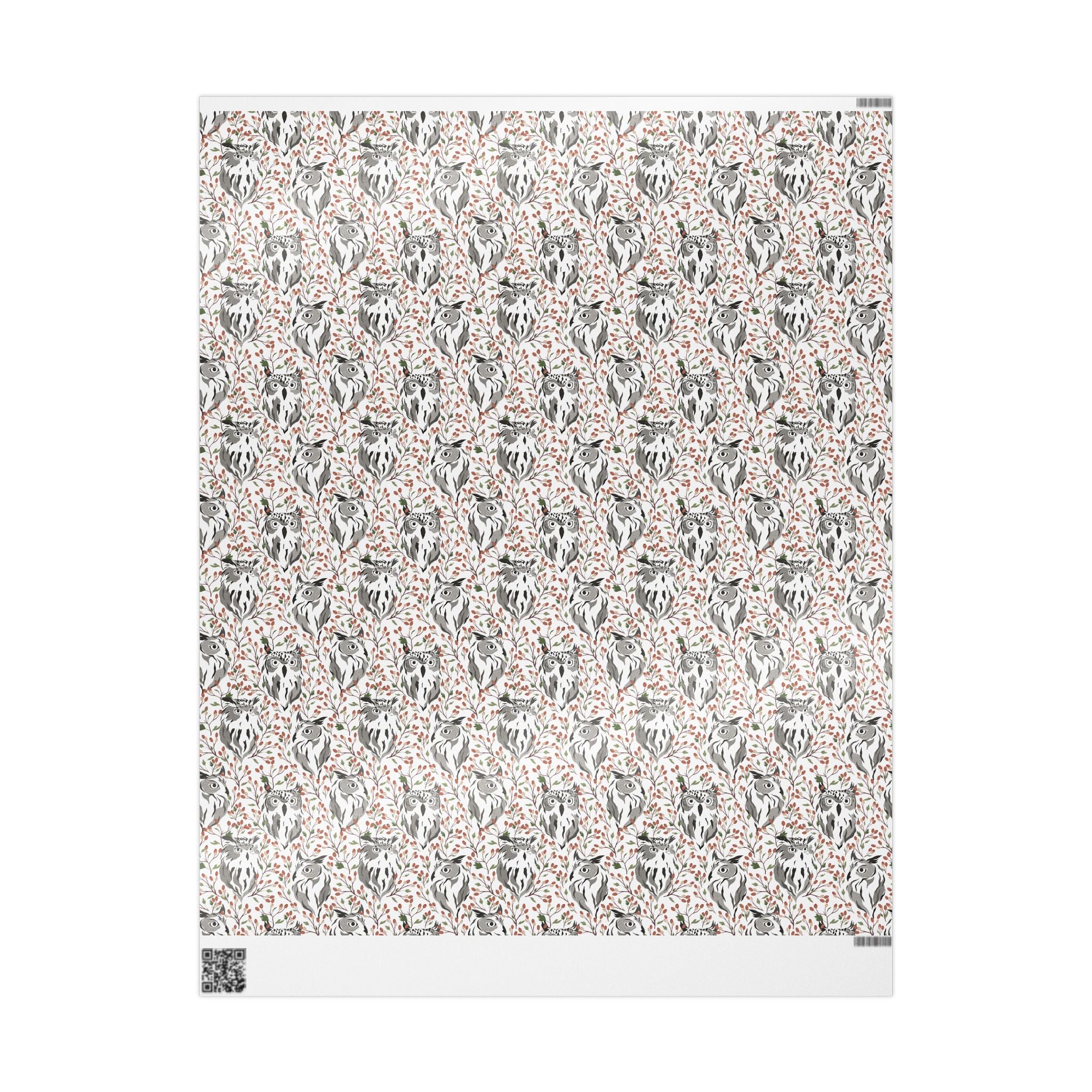 Abstract Owl Gift Wrapping Paper | White Rust Grey Wrap for the Holidays, Birthdays