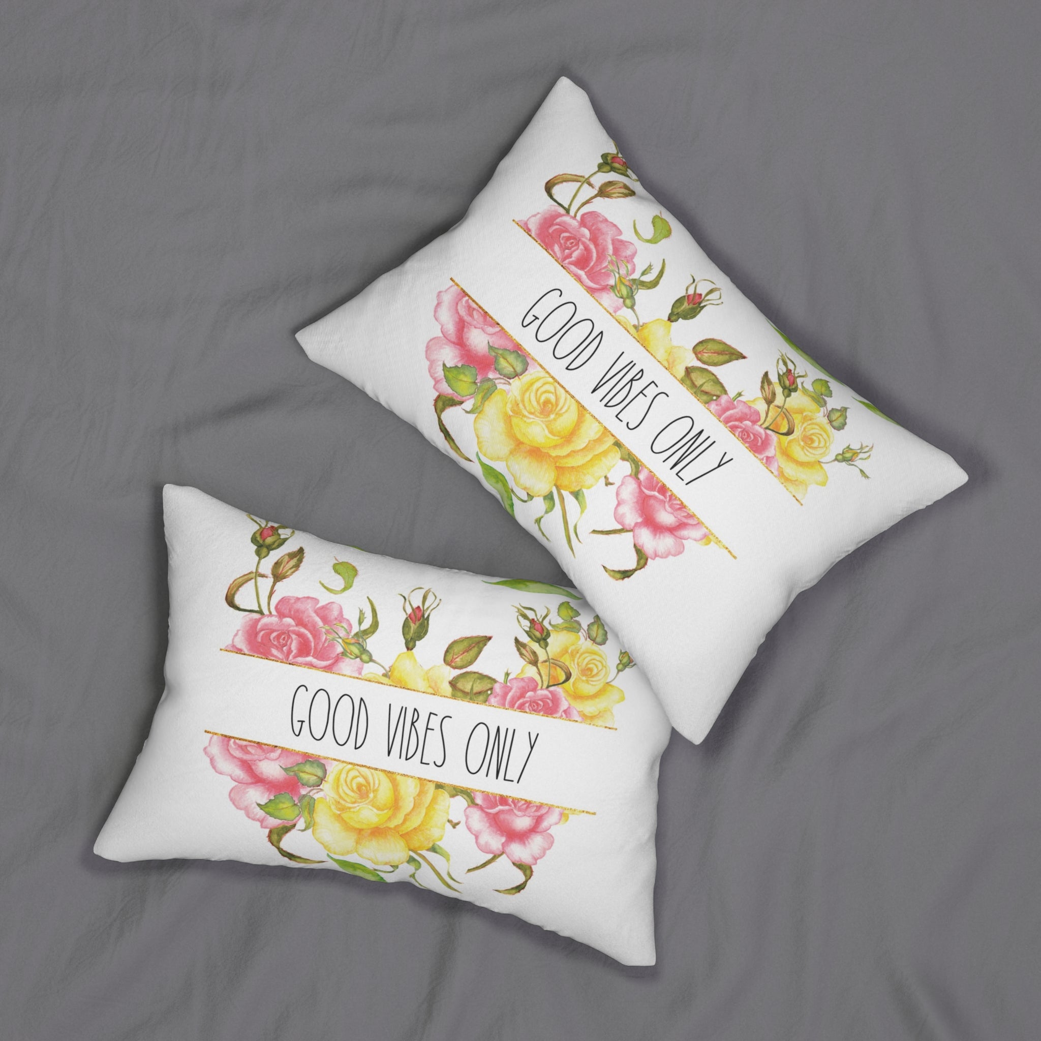 Floral Lumbar Pillow | White Pink Yellow Roses