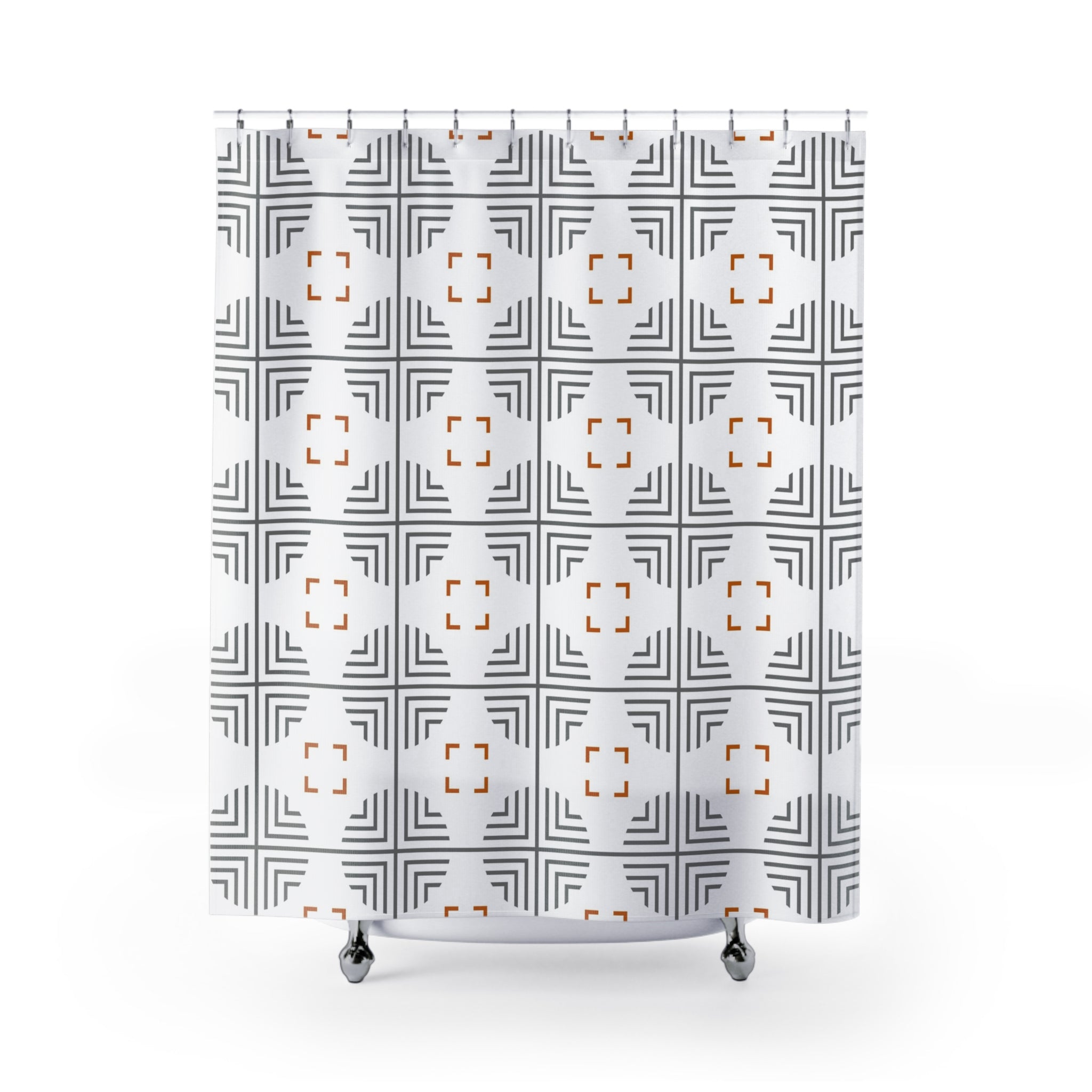 Boho Abstract Shower Curtain | Retro grey, white, asian art