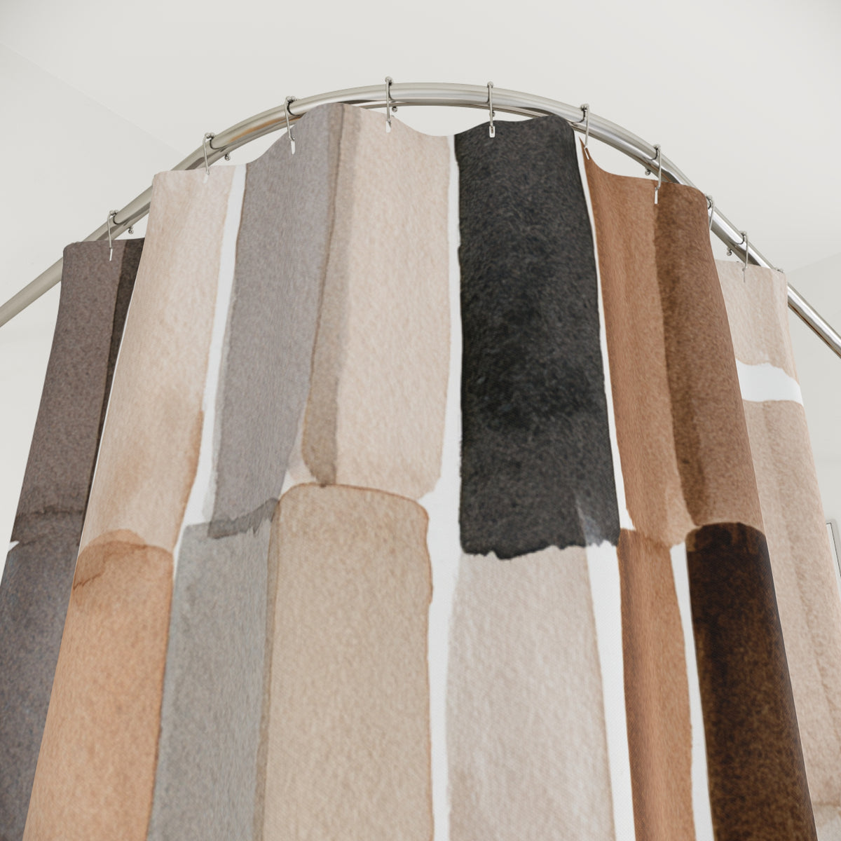 Taupe Beige Abstract Stripe Shower Curtain, Bath Curtain 71x74