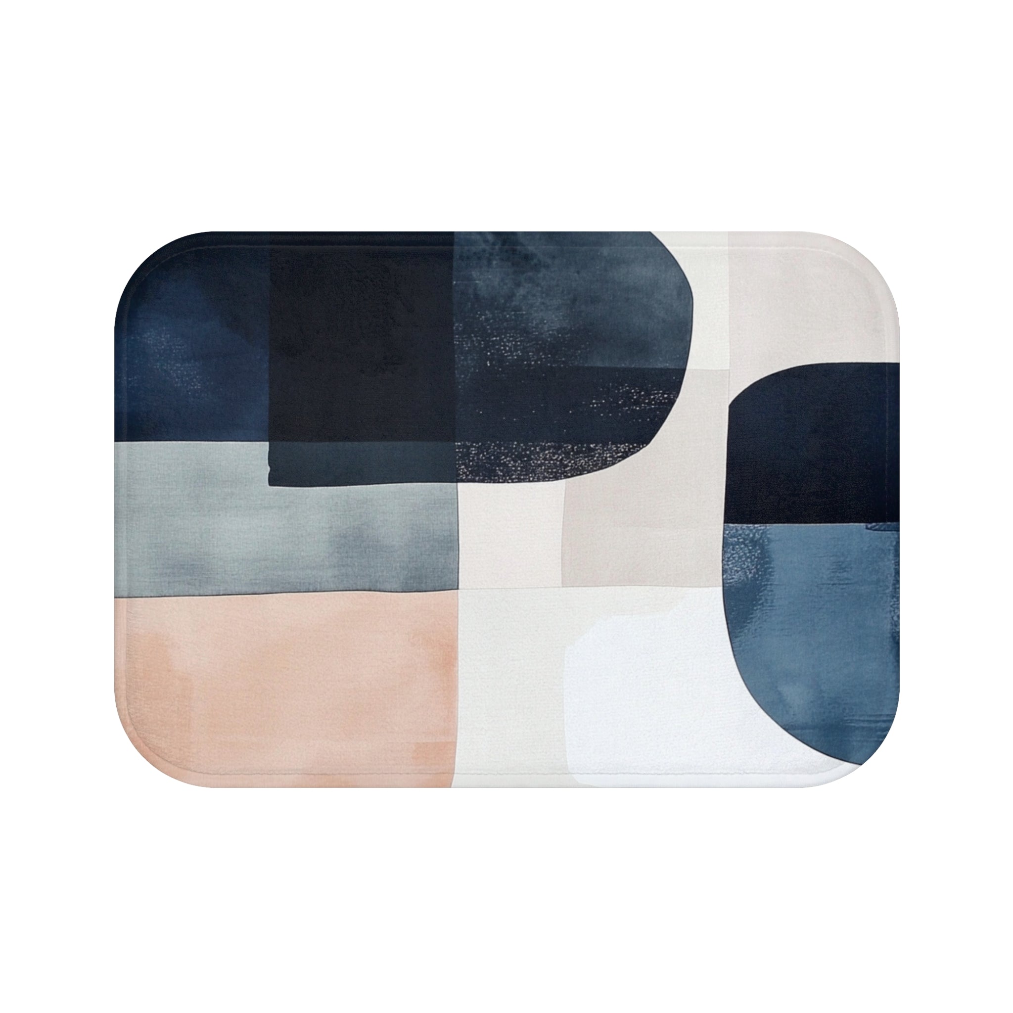 Abstract Bath Mat | Navy Blue, Blush Beige White Kitchen Mat