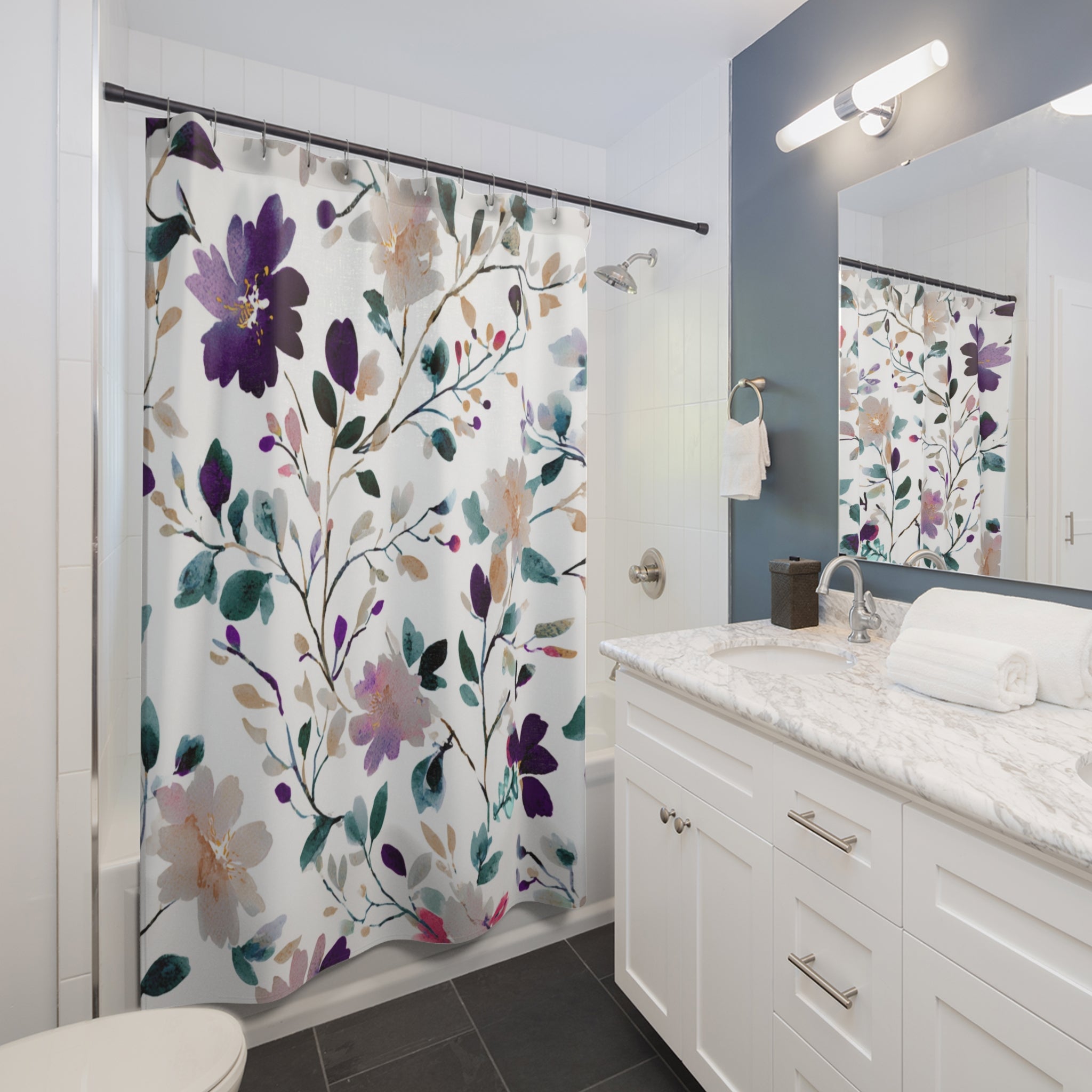 Boho Floral Shower Curtain | Abstract Botanical Watercolor