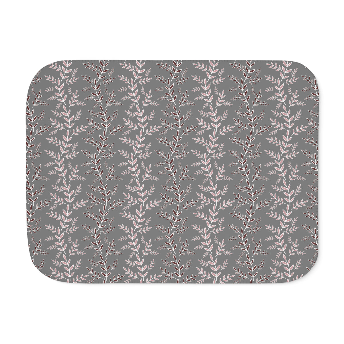 Blush Burgundy Leaf Sprig Sherpa Blanket | Gray Botanical Throw