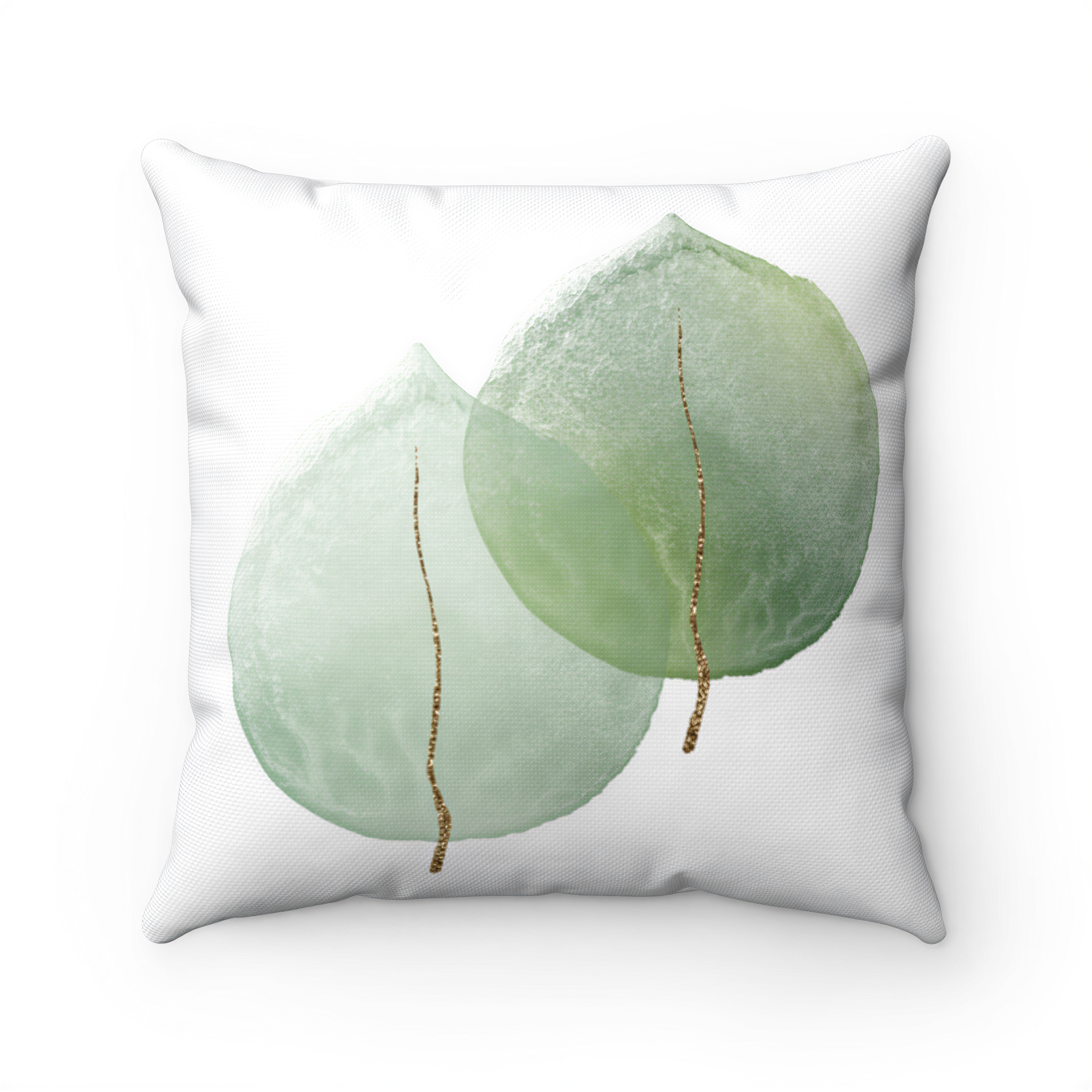 Boho Pillow Cover Green Gold Leaves