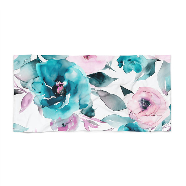 Bath Towel | Floral Pink, White Teal Blue Towel