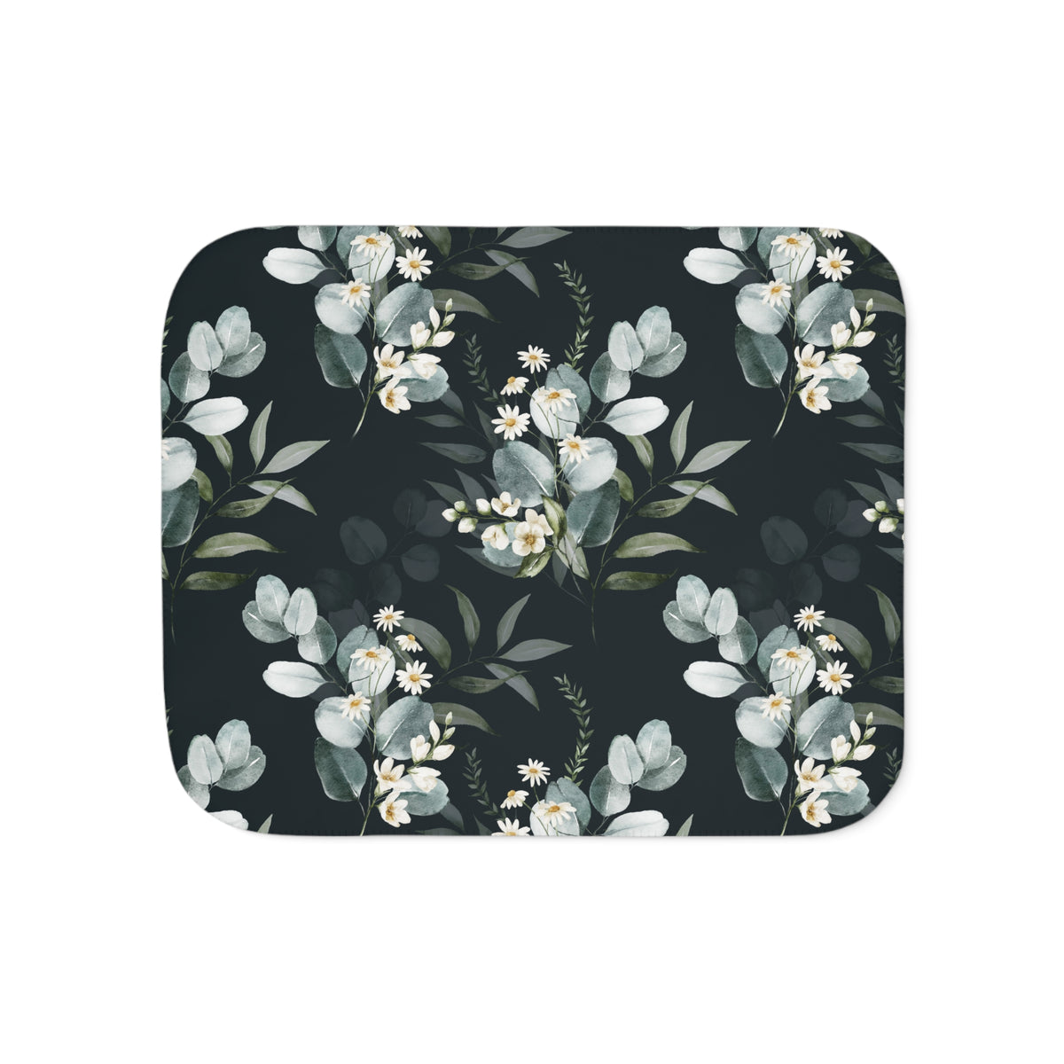 Moody Sage Eucalyptus Daisy Sherpa Blanket | Charcoal Botanical Throw
