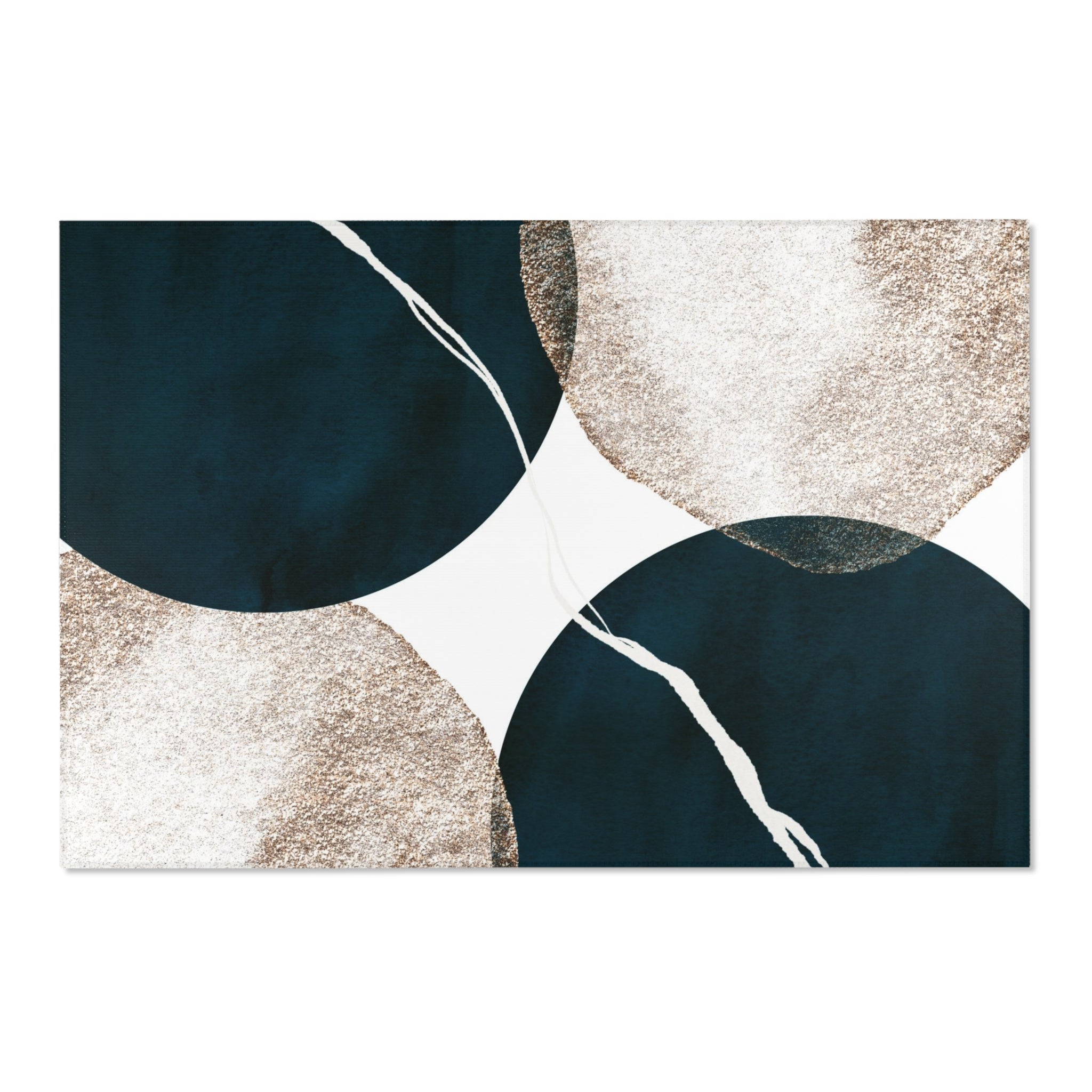 Abstract Boho Area Rug | Navy Blue, Gold Beige Minimalist