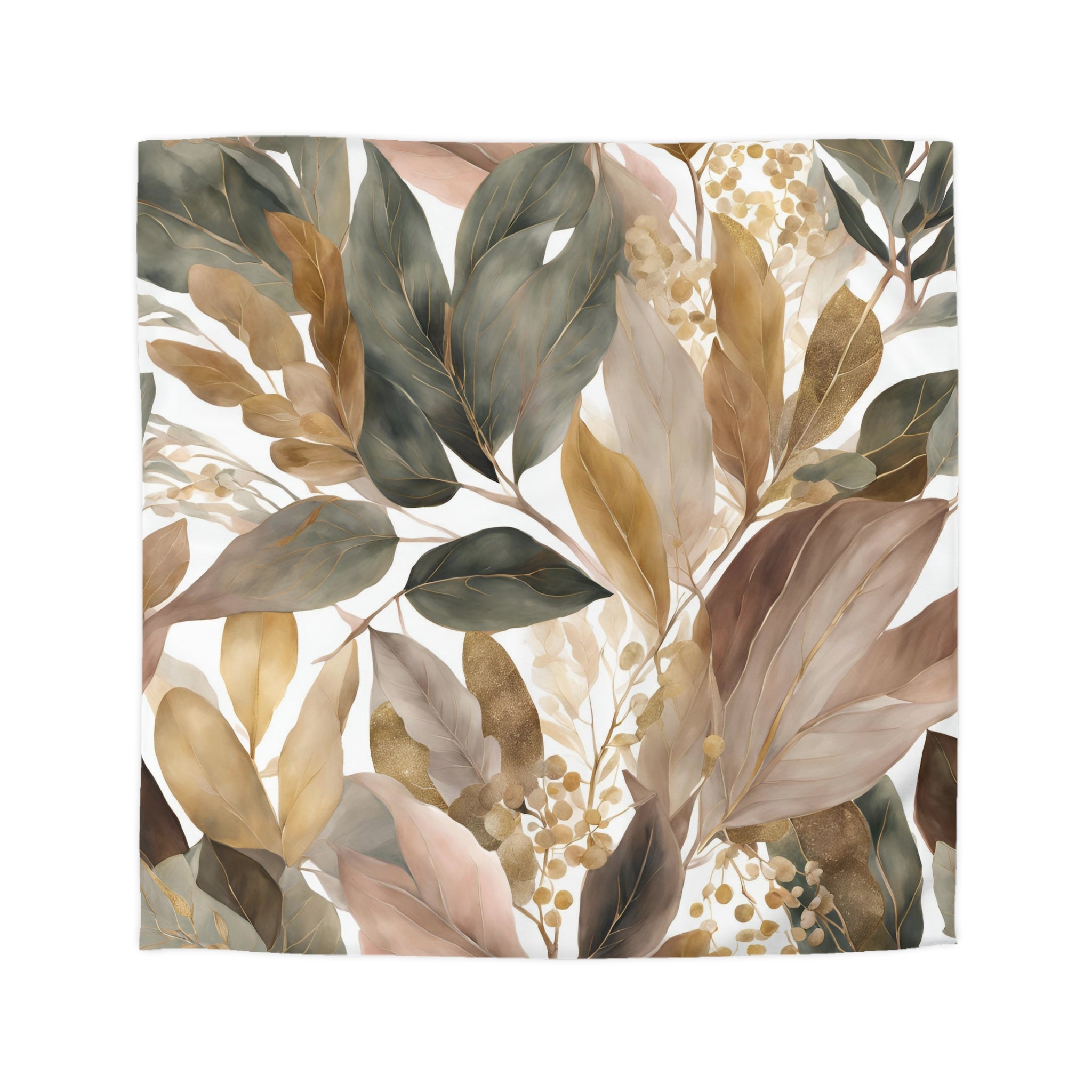Floral Duvet, Pillow Cover | Beige Grey White Leaves Bedroom Decor