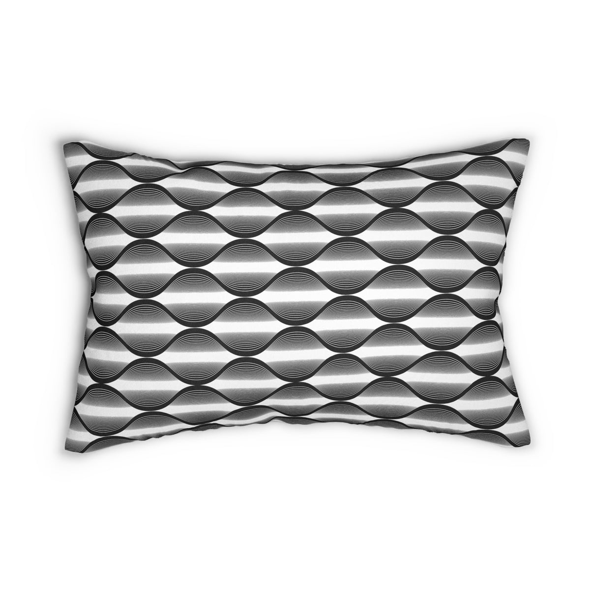 Black White Deco Wave Lumbar Pillow 14x20, Op Art Accent Pillow