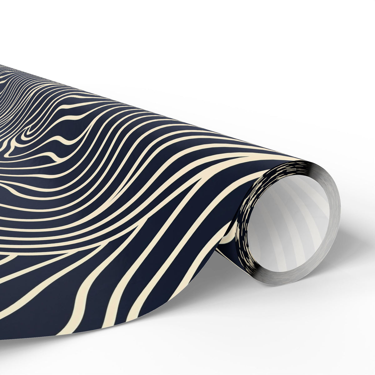 Navy Cream Abstract Wavy Lines Wrapping Paper, Gift Wrap