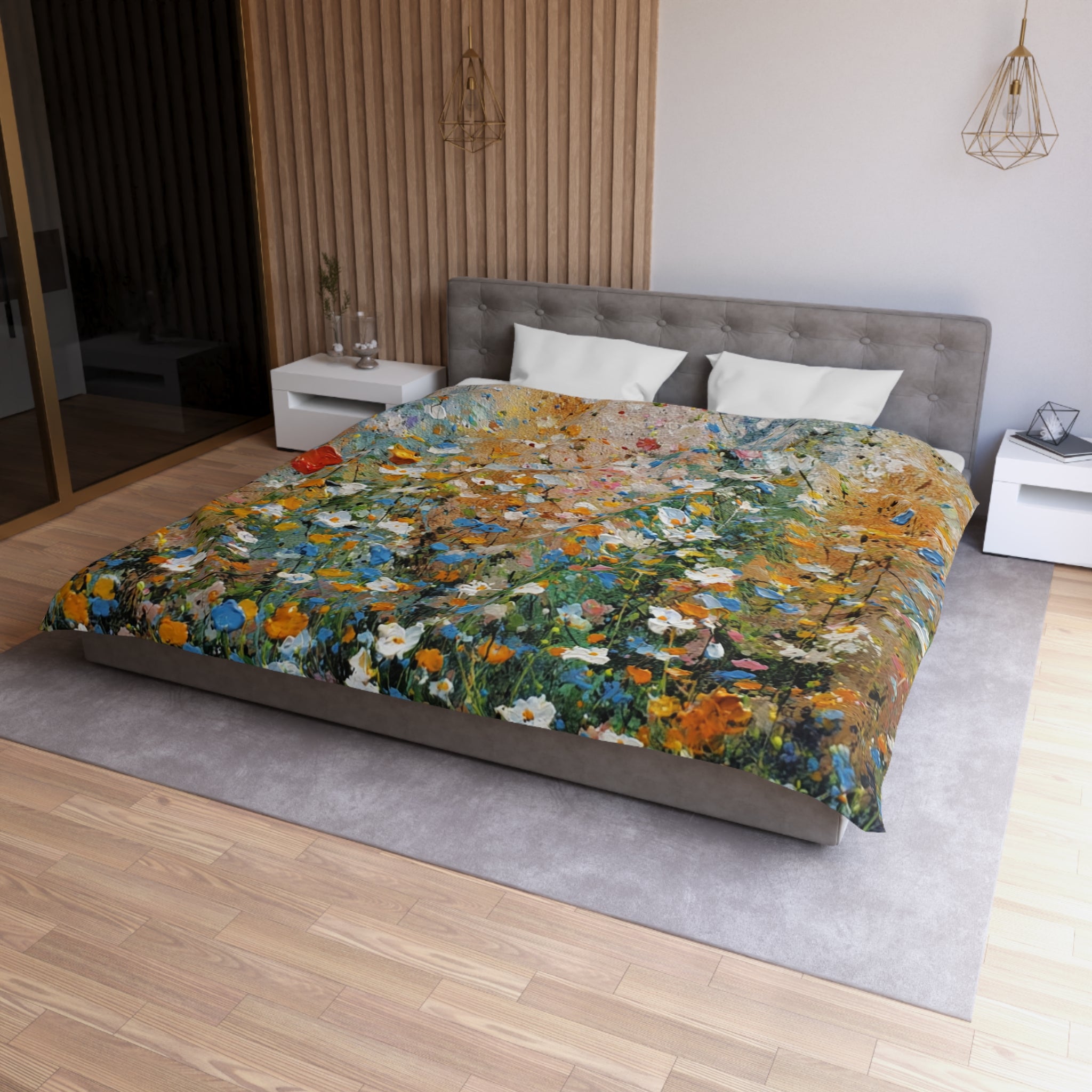 Floral Duvet, Pillow Cover | Orange Green Bedroom Decor