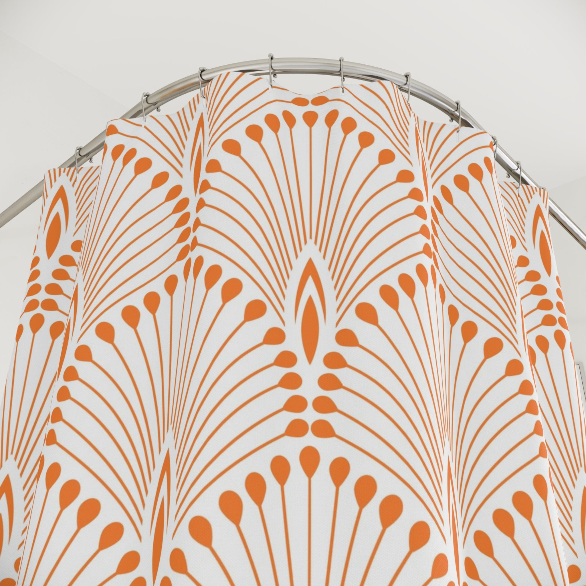Boho Shower Curtain | Vintage Orange White Art Deco Crane