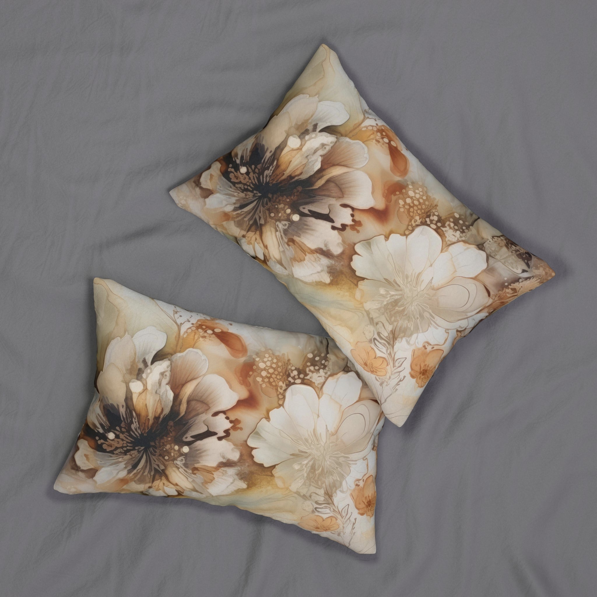 Abstract Floral Lumbar Pillow | Neutral Brown Liquid Alcohol Ink