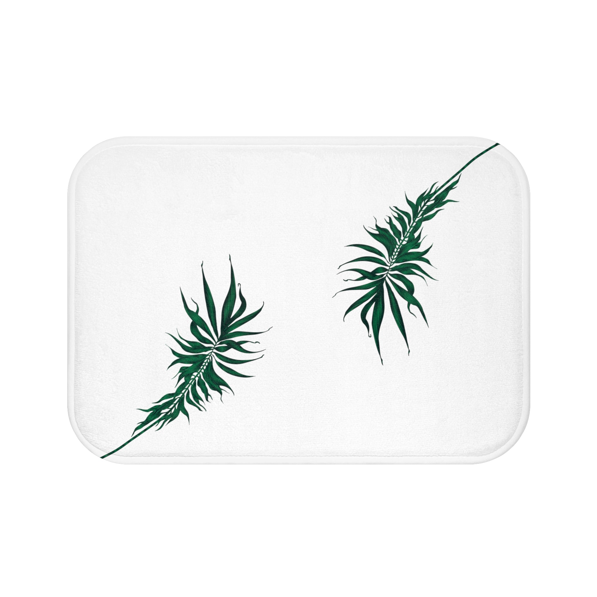 Minimalist Floral Bath, Kitchen Mat | White Green Palm Leaves